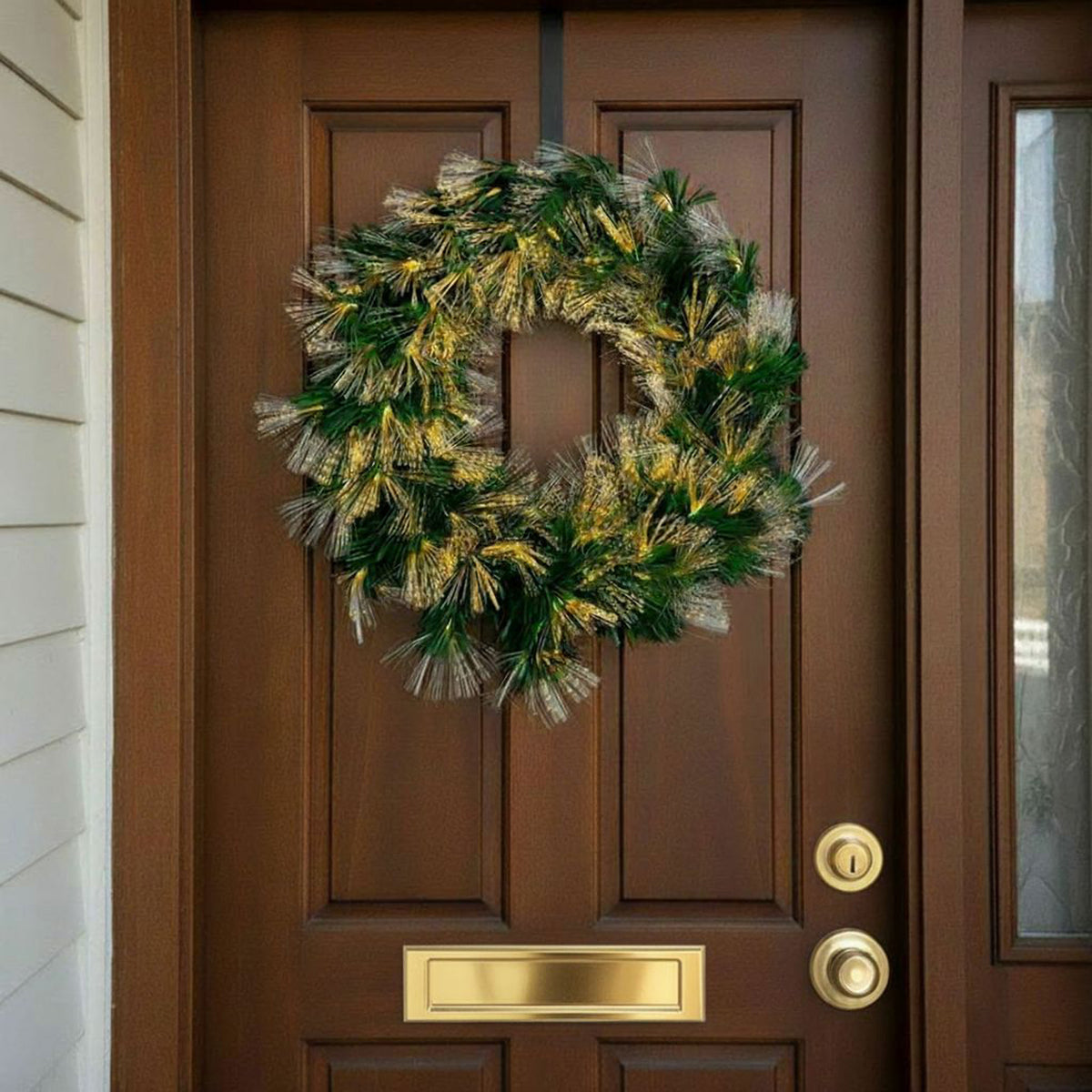 Christmas Wreath with Warm White Fibre Optics - Green 60cm