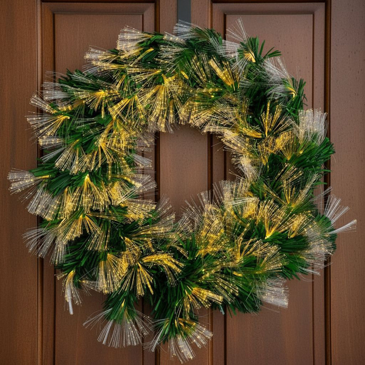 Christmas Wreath with Warm White Fibre Optics - Green 60cm