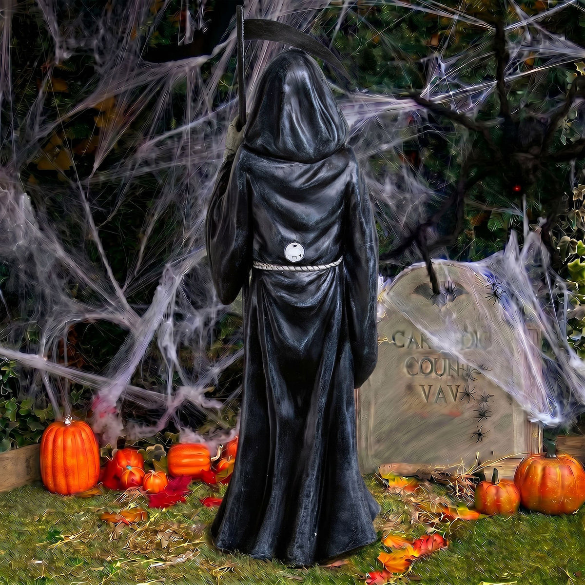 Halloween Grim Reaper 4ft Ornament with Scythe and Light Up Eyes