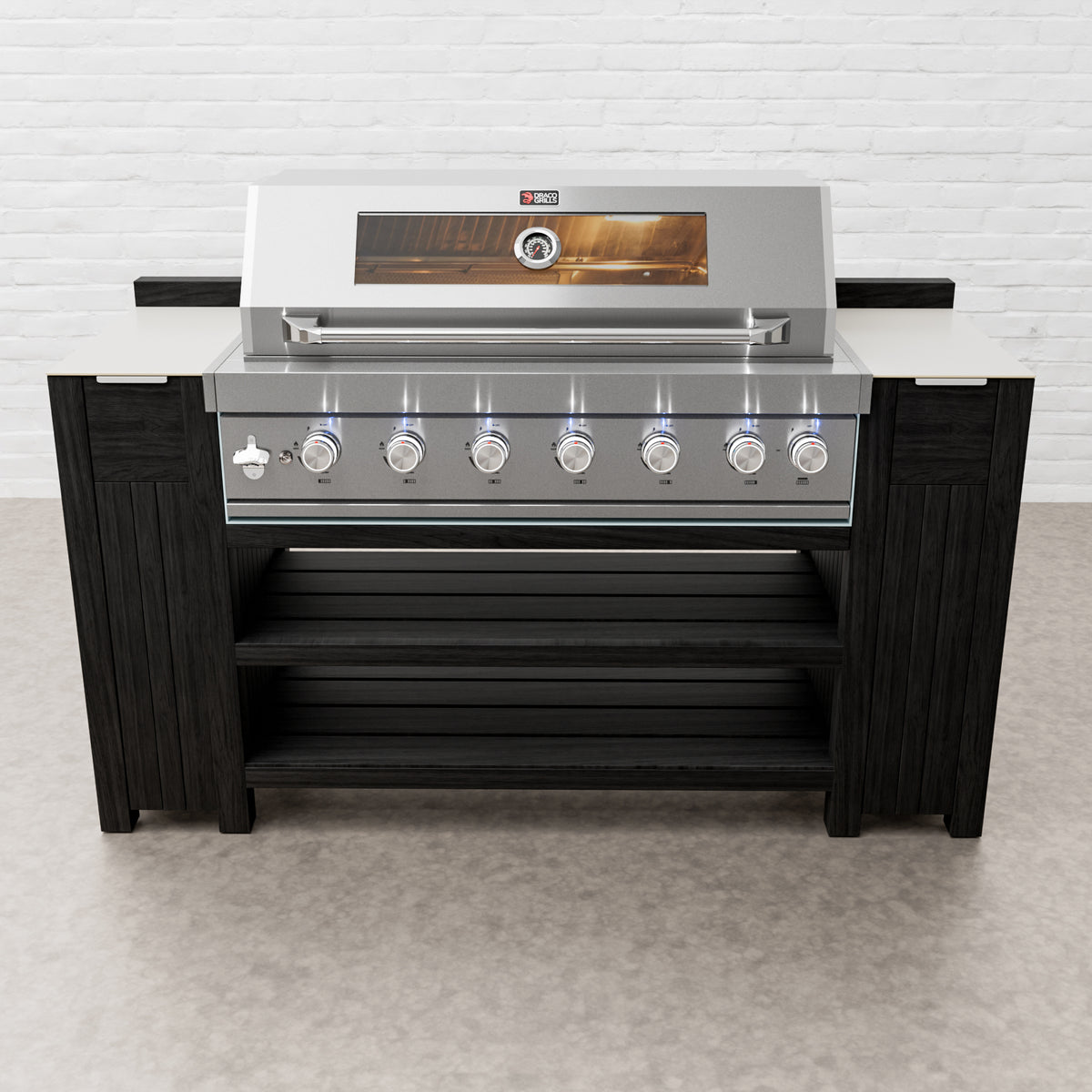 Draco Grills Teak Carbon Line 6 Burner Stainless Steel BBQ Cabinet with Ceramic Top