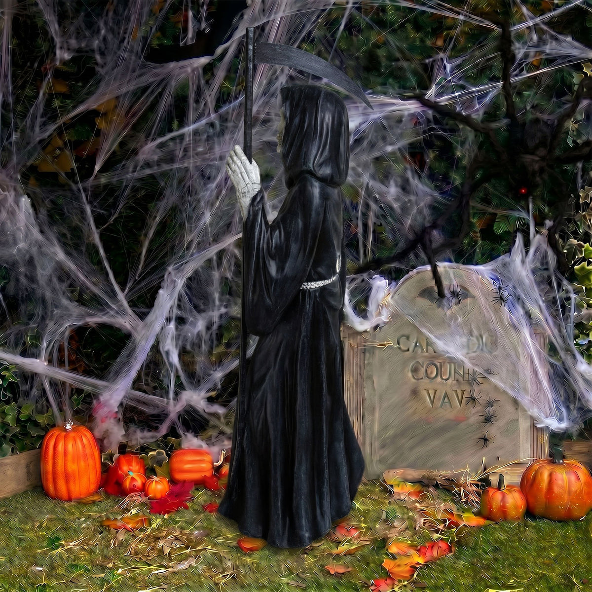 Halloween Grim Reaper 4ft Ornament with Scythe and Light Up Eyes