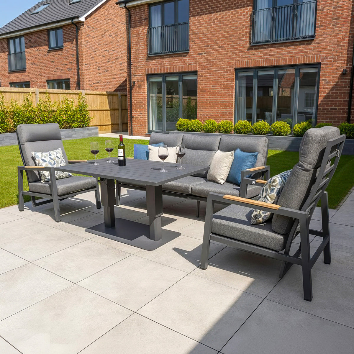 Bracken Outdoors Albany Aluminium Garden Furniture Lounge Sofa Set with Height Adjustable Table