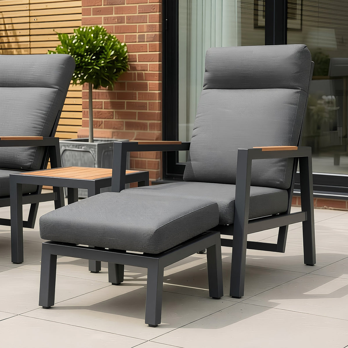 Bracken Outdoors Albany Aluminium Garden Furniture Duo Recliner Set with Side Table