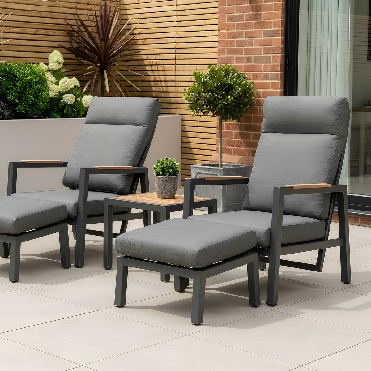 Bracken Outdoors Albany Aluminium Garden Furniture Duo Recliner Set with Side Table