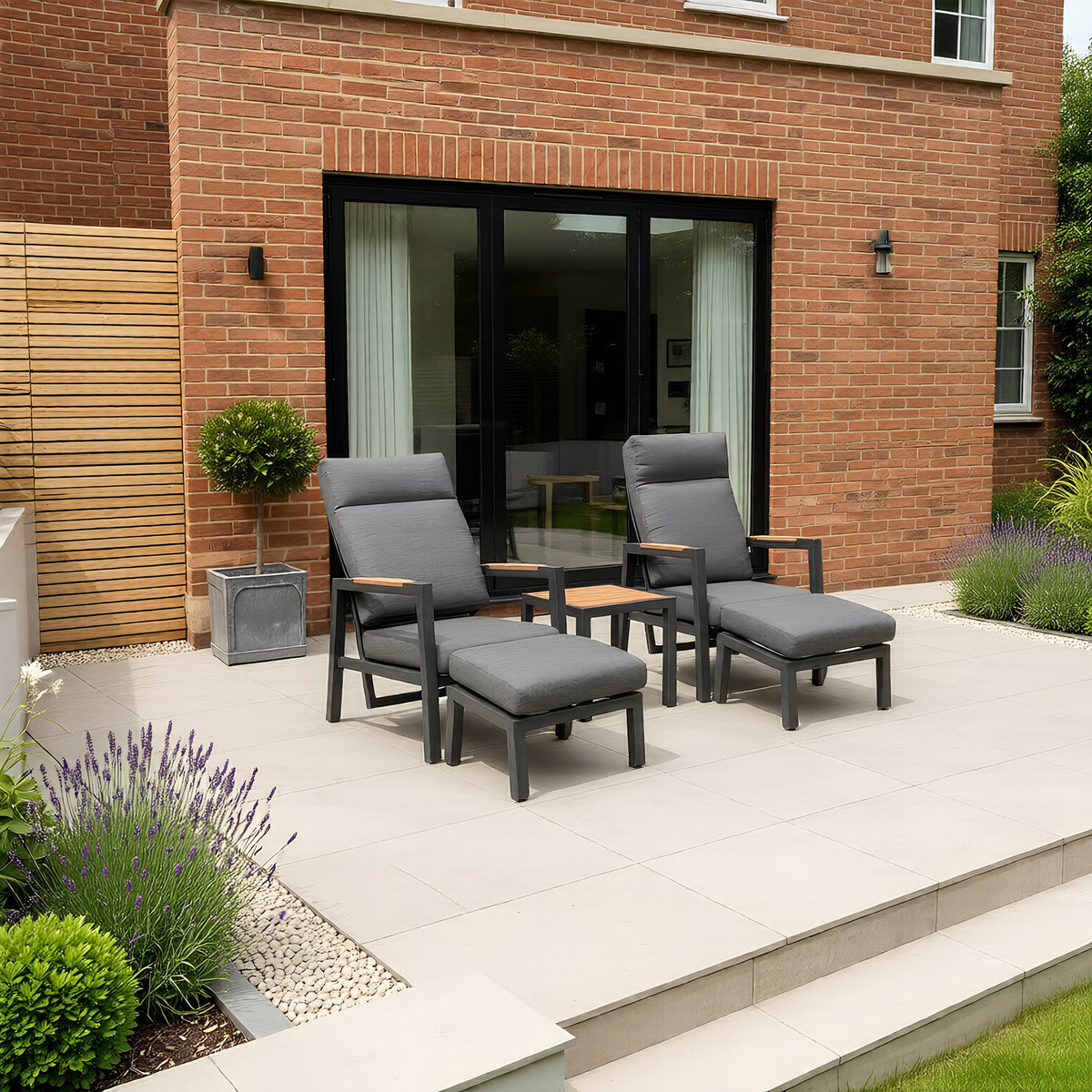 Bracken Outdoors Albany Aluminium Garden Furniture Duo Recliner Set with Side Table