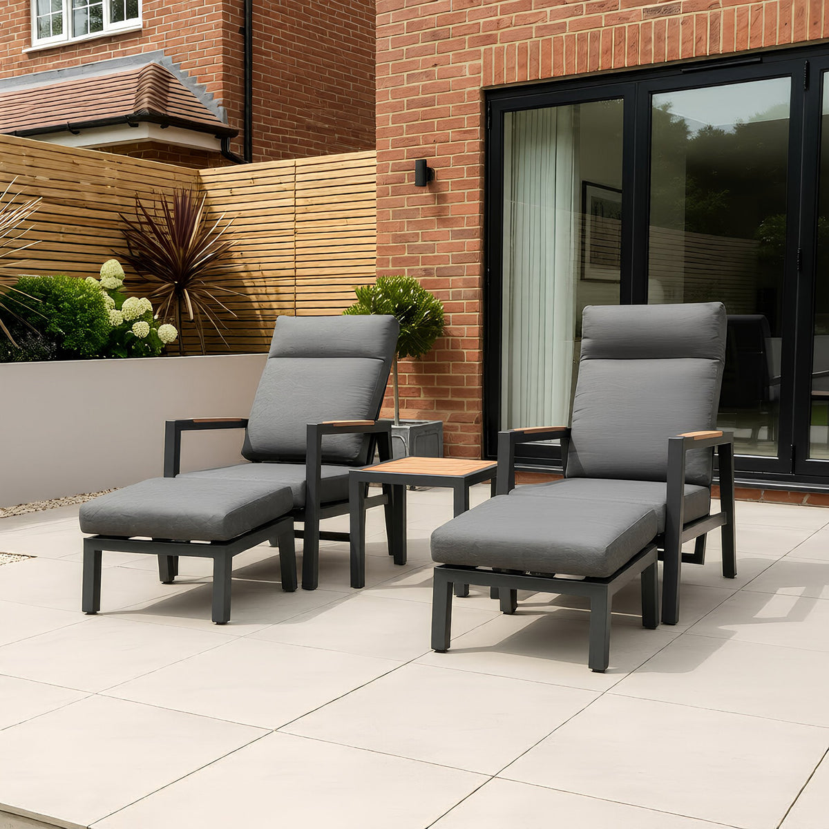 Bracken Outdoors Albany Aluminium Garden Furniture Duo Recliner Set with Side Table