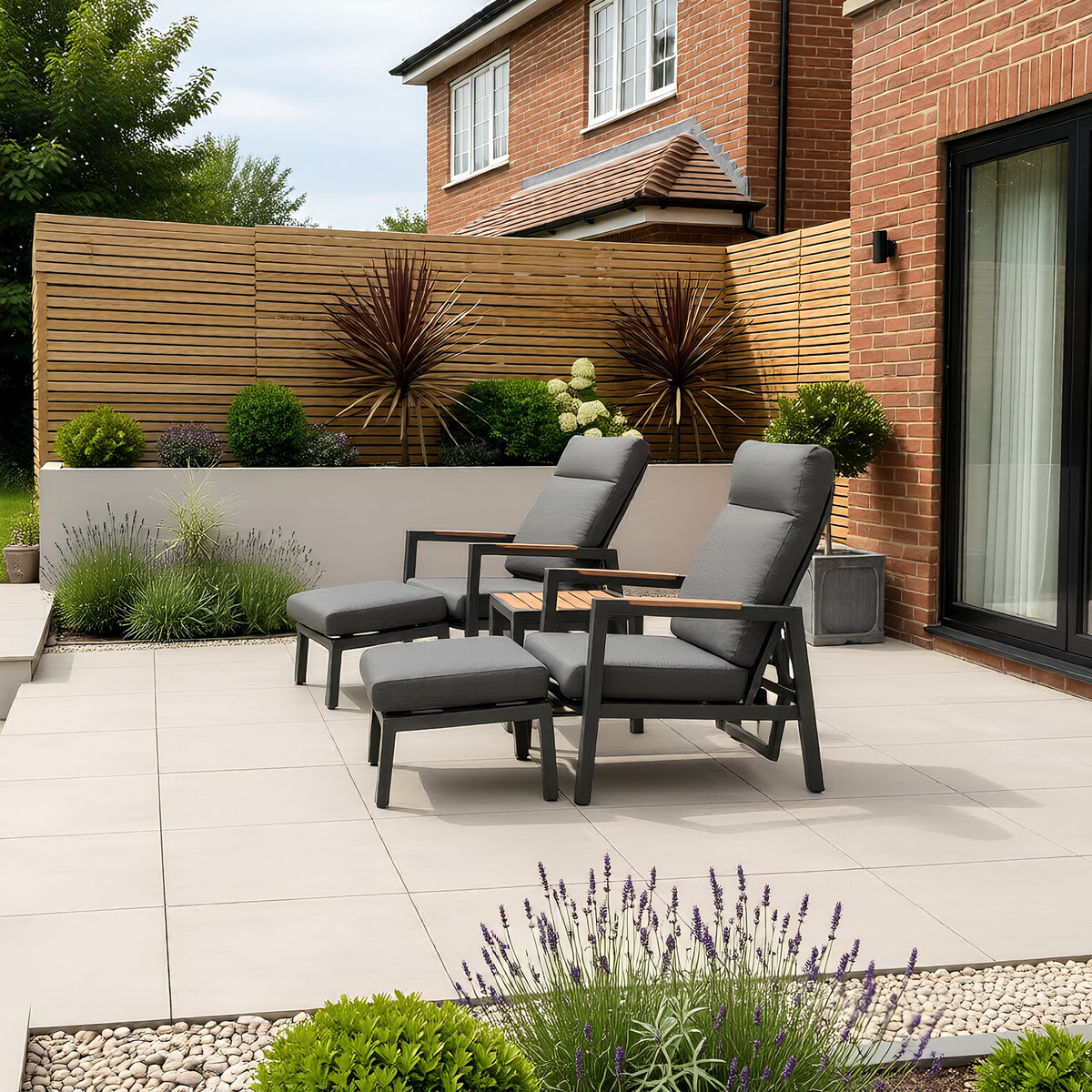 Bracken Outdoors Albany Aluminium Garden Furniture Duo Recliner Set with Side Table