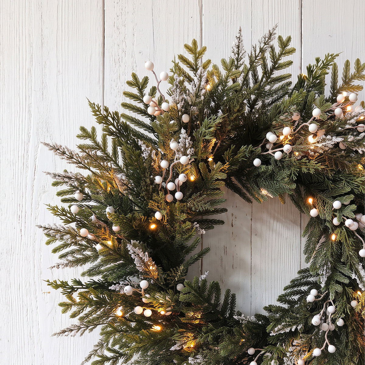 The Christmas Centre Frosted Pine 26in (66cm) Prelit Christmas Wreath with Warm White Battery Operated LED Lights