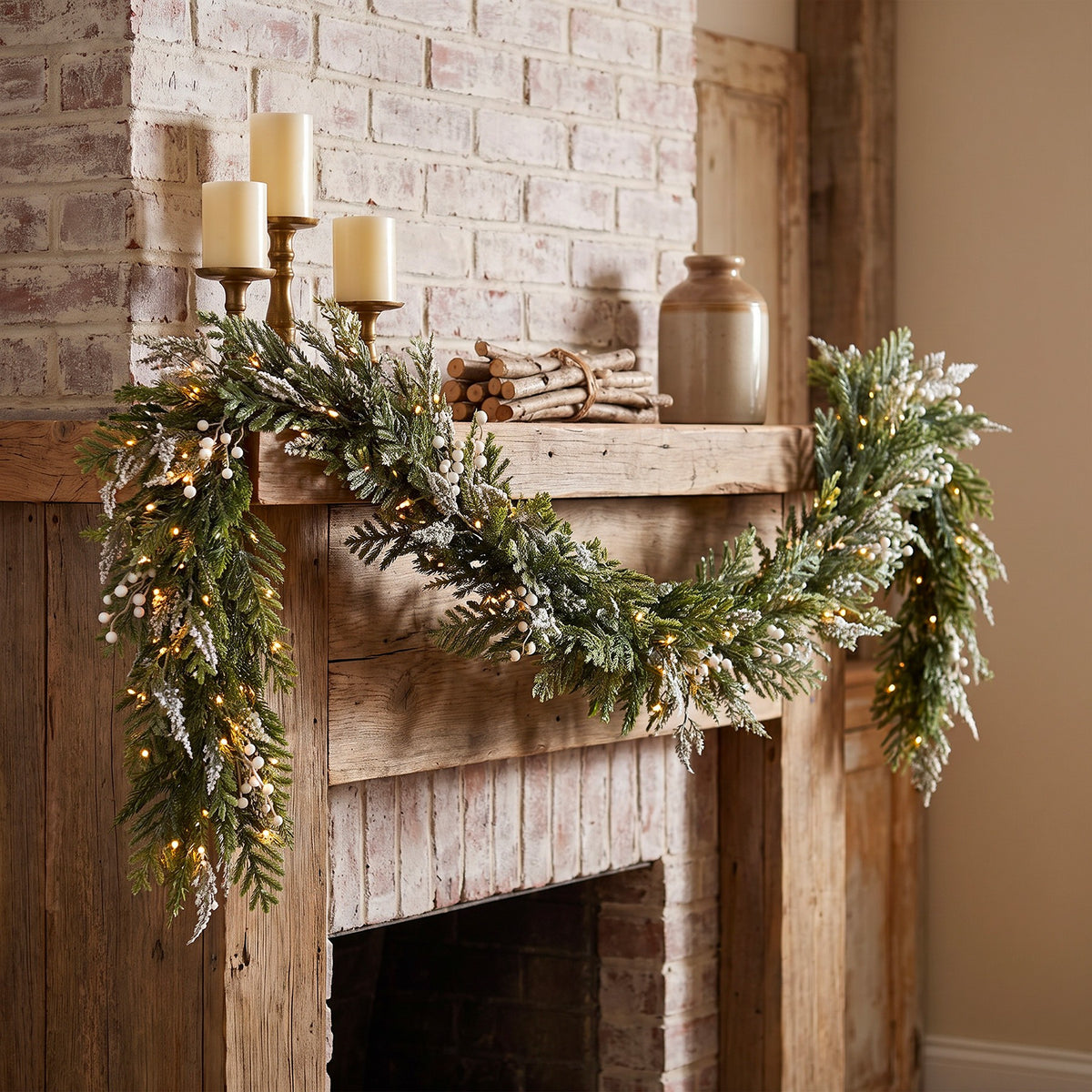 The Christmas Centre Frosted Pine 6ft (180cm) Prelit Christmas Garland with Warm White Battery Operated LED Lights