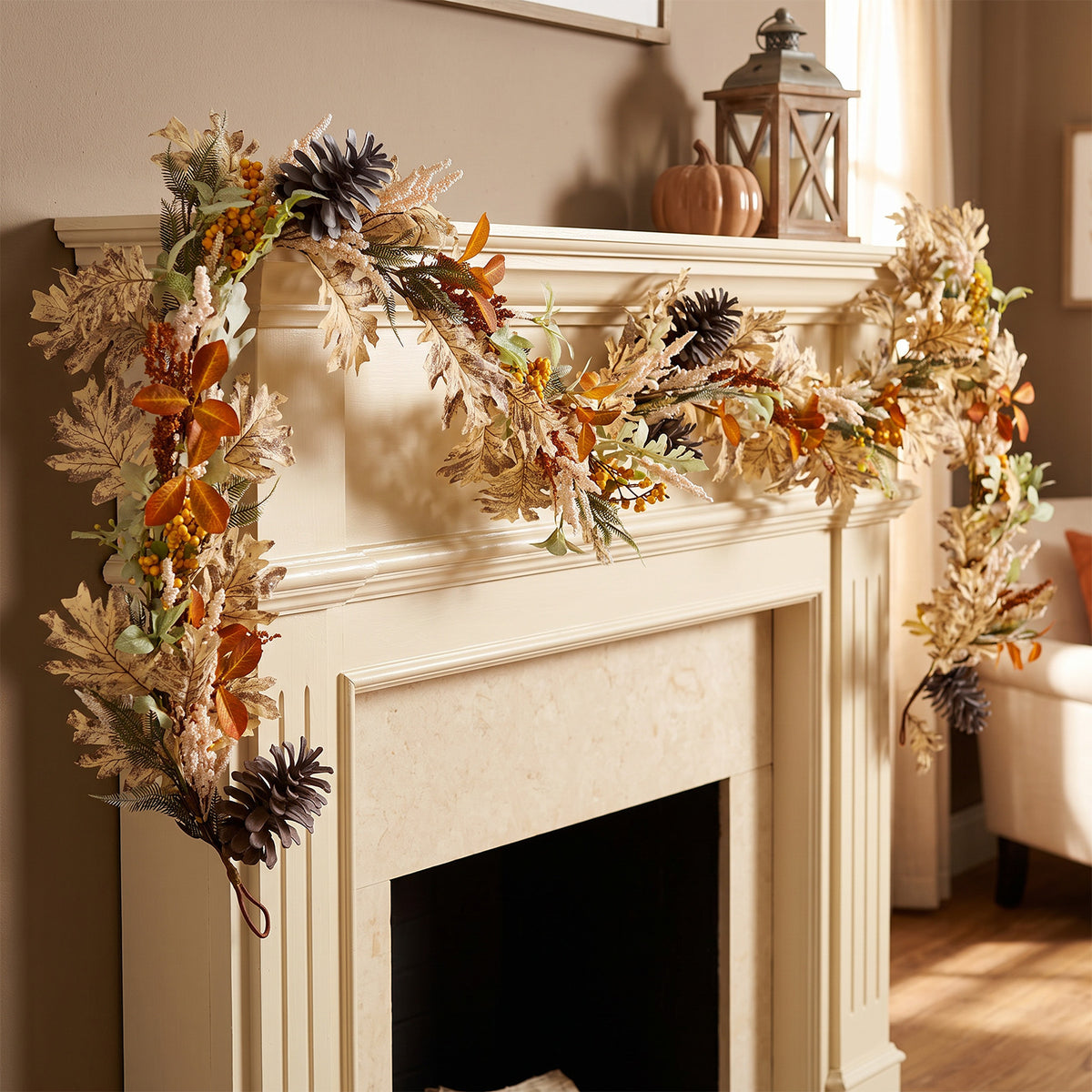 The Christmas Centre 6ft Prelit Harvest Autumn Garland with Warm White Battery Operated LED Lights