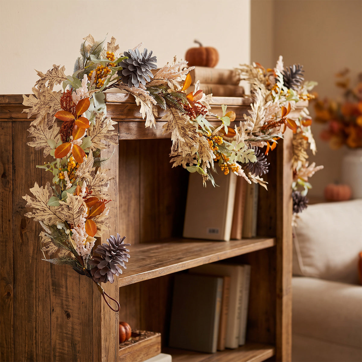 The Christmas Centre 6ft Prelit Harvest Autumn Garland with Warm White Battery Operated LED Lights