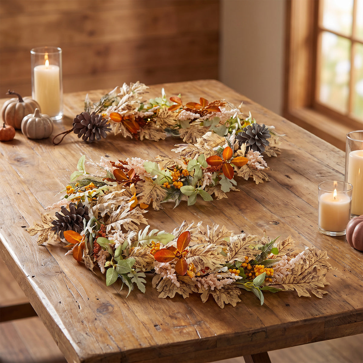 The Christmas Centre 6ft Prelit Harvest Autumn Garland with Warm White Battery Operated LED Lights