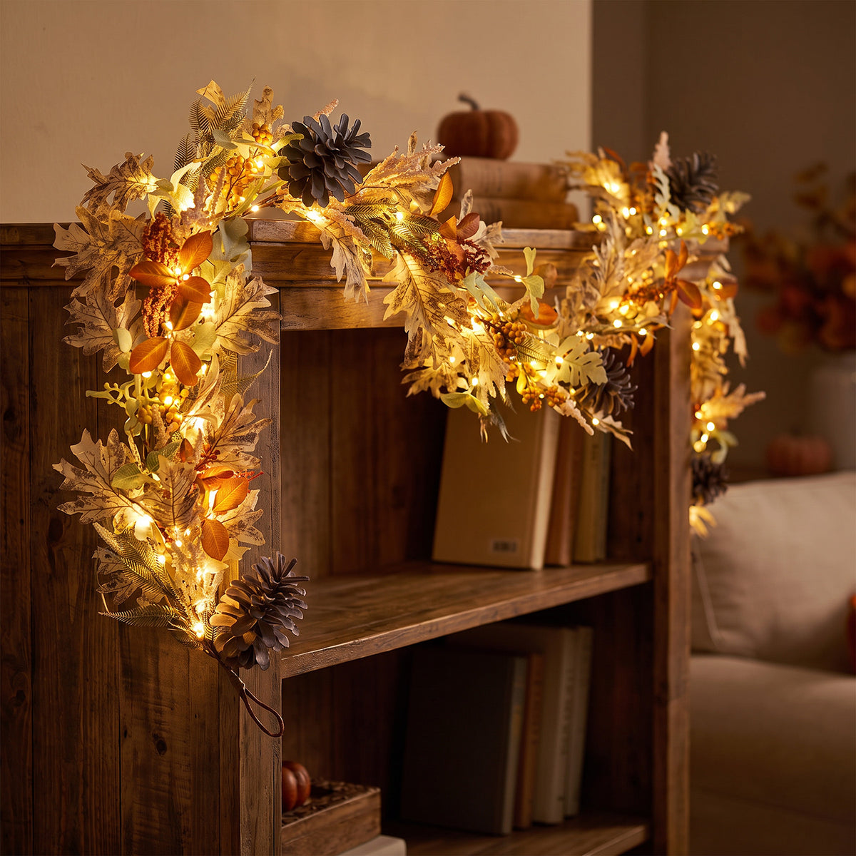 The Christmas Centre 6ft Prelit Harvest Autumn Garland with Warm White Battery Operated LED Lights