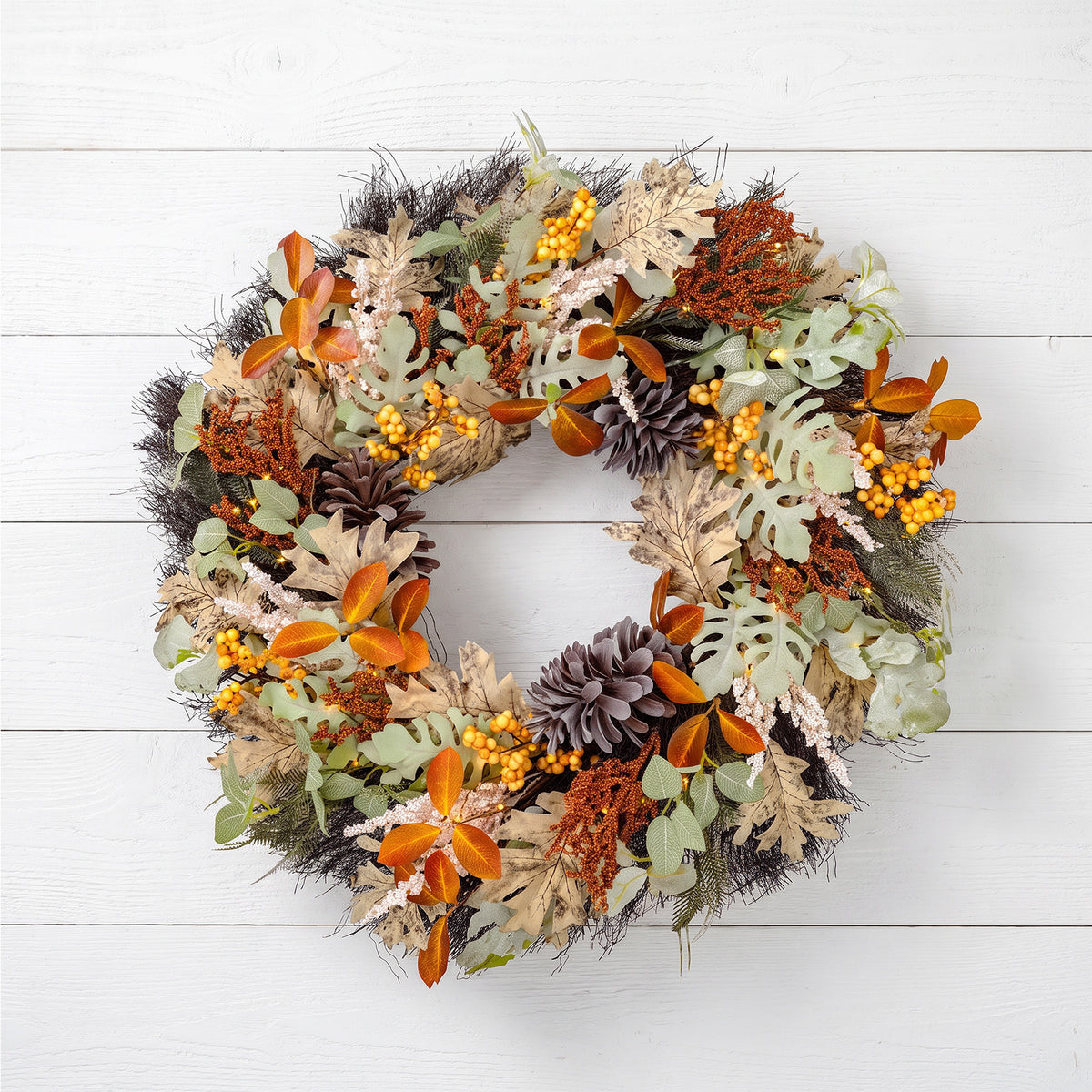 The Christmas Centre 26" Prelit Harvest Autumn Wreath with Warm White Battery Operated LED Lights