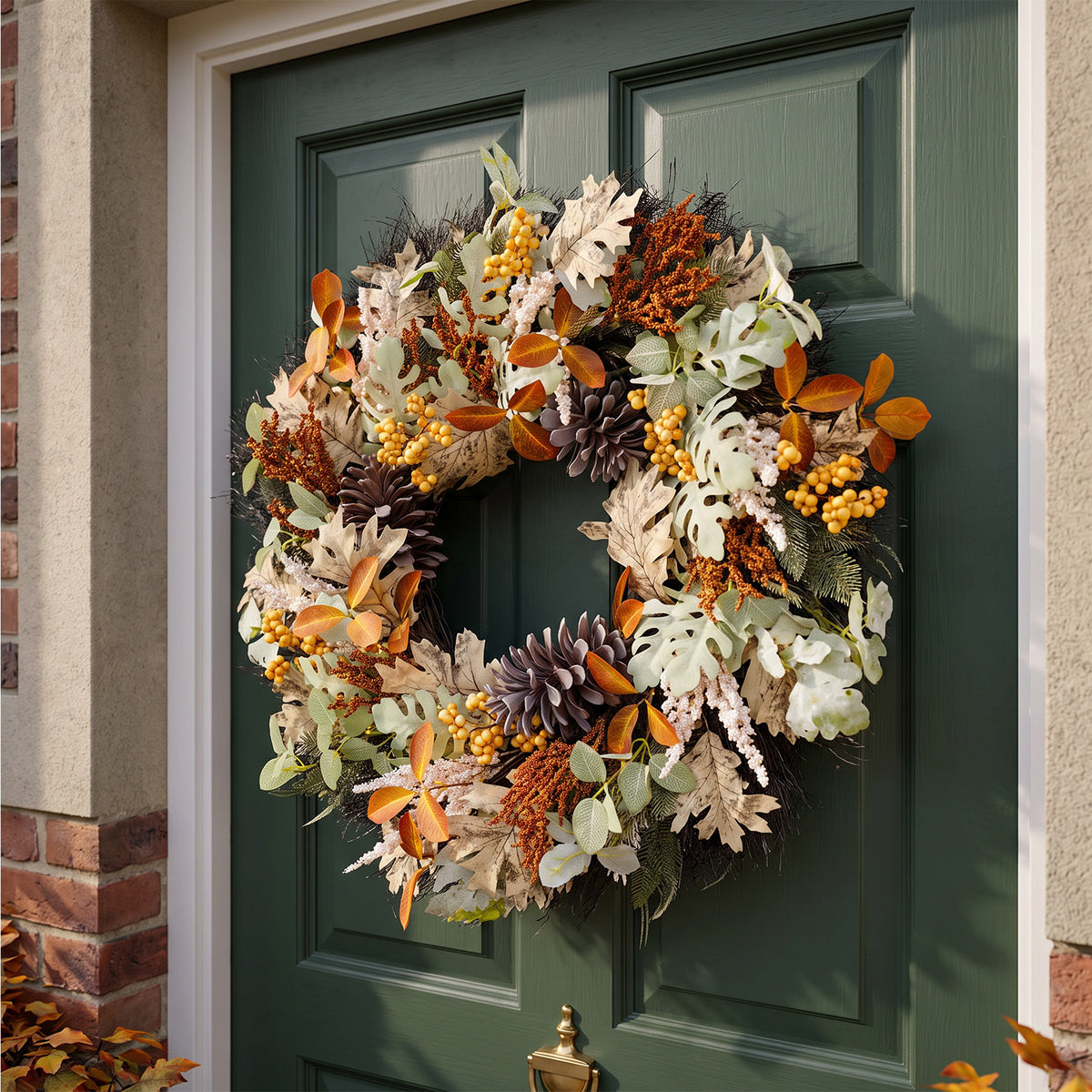 The Christmas Centre 26" Prelit Harvest Autumn Wreath with Warm White Battery Operated LED Lights