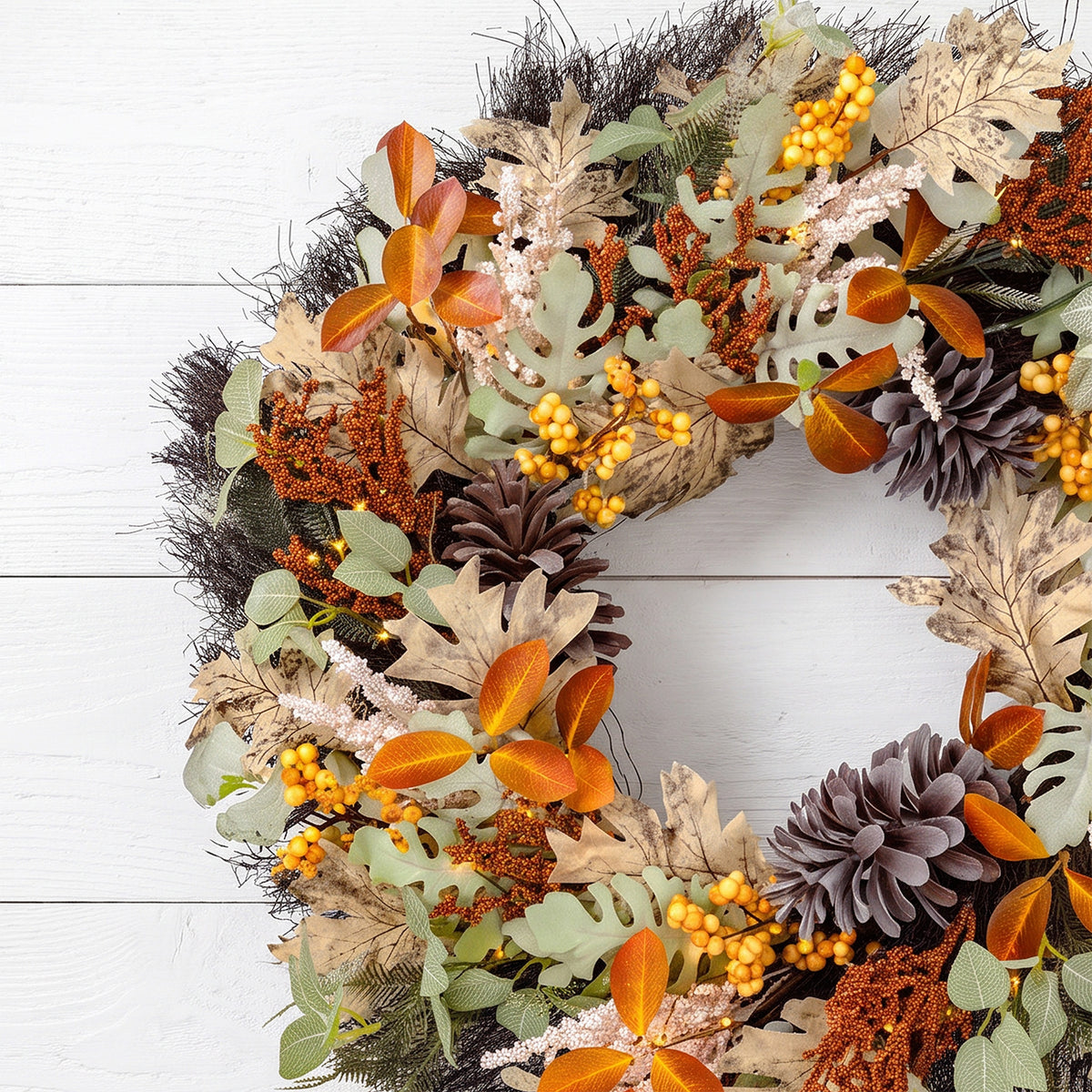The Christmas Centre 26" Prelit Harvest Autumn Wreath with Warm White Battery Operated LED Lights