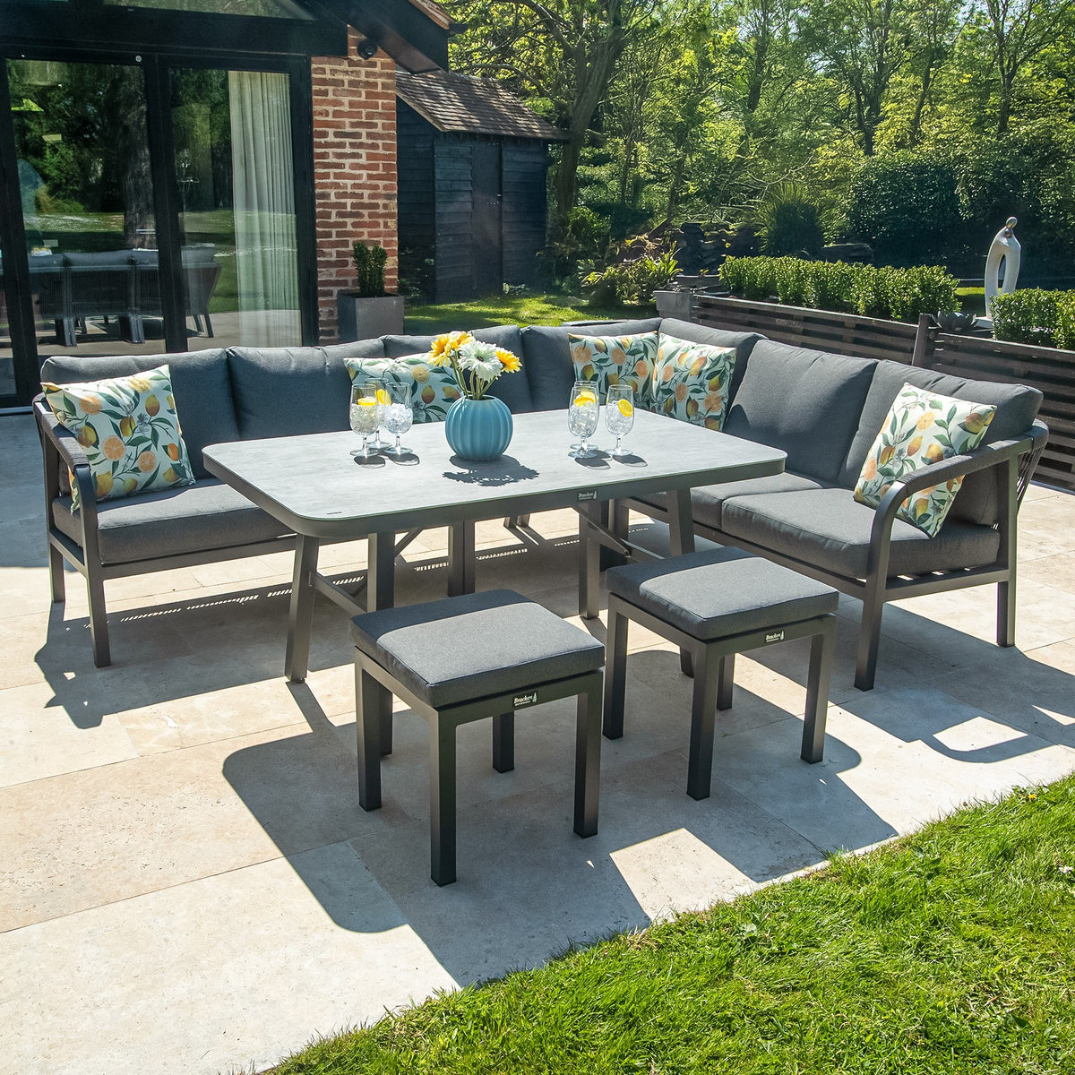 Bracken Outdoors Antigua Rope Aluminium L Shape Corner Garden Sofa Set with Dining Table