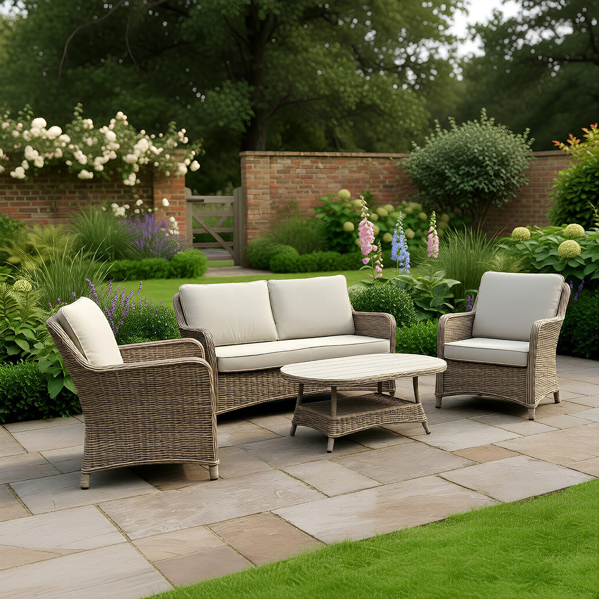 Bracken Outdoors Ashford Weave 2 Seat Lounge Sofa and Armchairs Rattan Garden Furniture Set