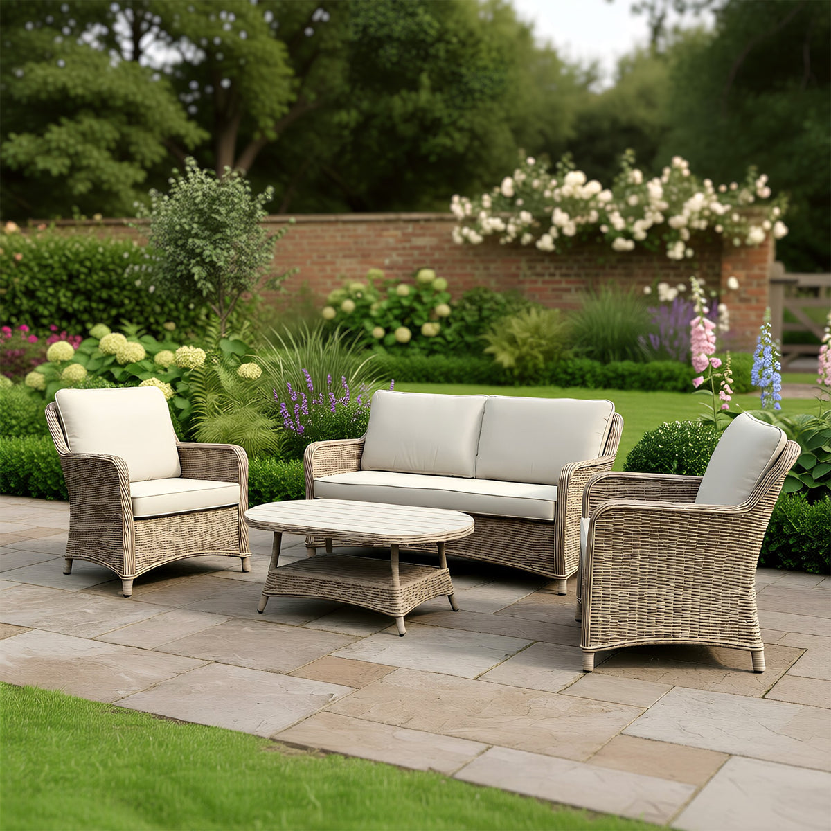 Bracken Outdoors Ashford Weave 2 Seat Lounge Sofa and Armchairs Rattan Garden Furniture Set