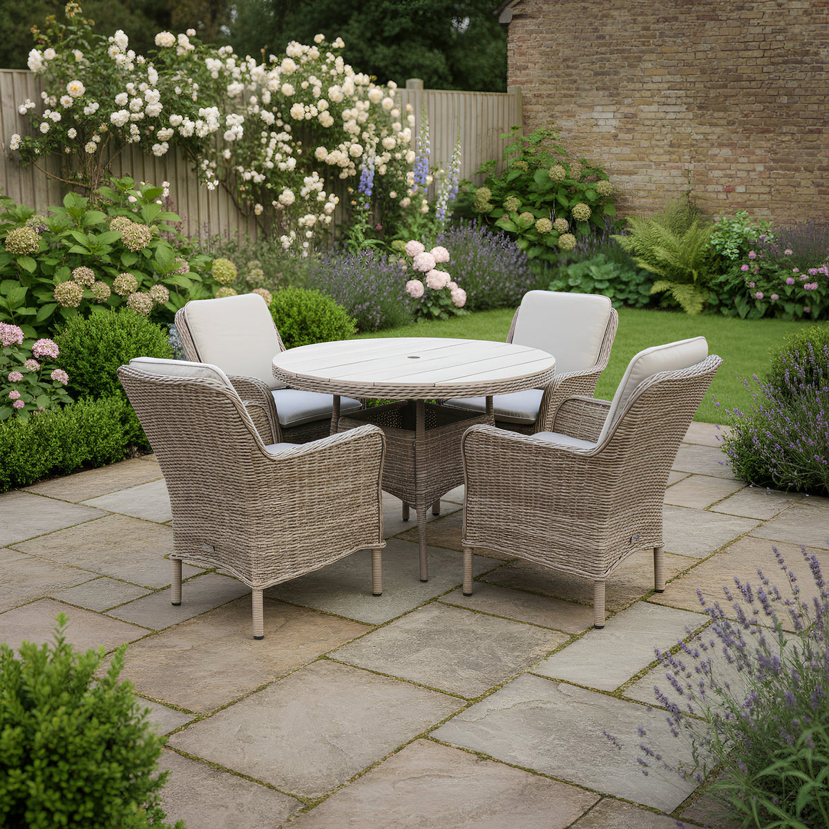 Bracken Outdoors Ashford Weave 4 Seat Round Dining Rattan Garden Furniture Set