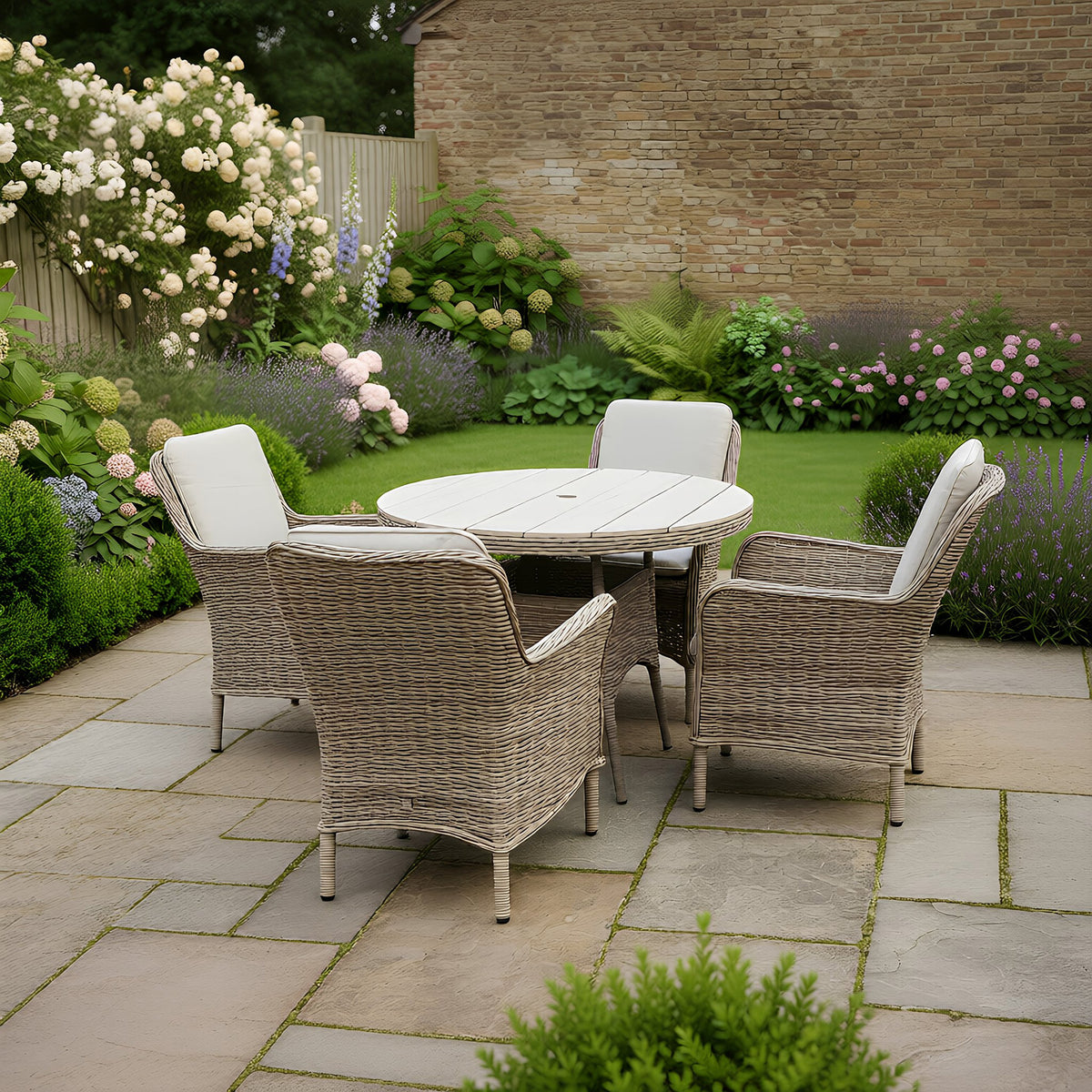 Bracken Outdoors Ashford Weave 4 Seat Round Dining Rattan Garden Furniture Set