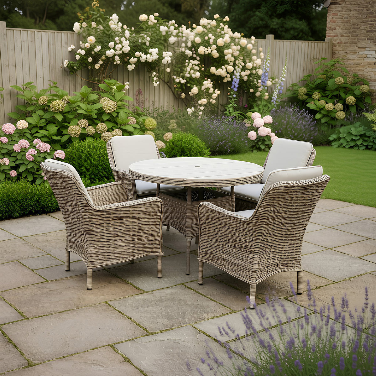 Bracken Outdoors Ashford Weave 4 Seat Round Dining Rattan Garden Furniture Set
