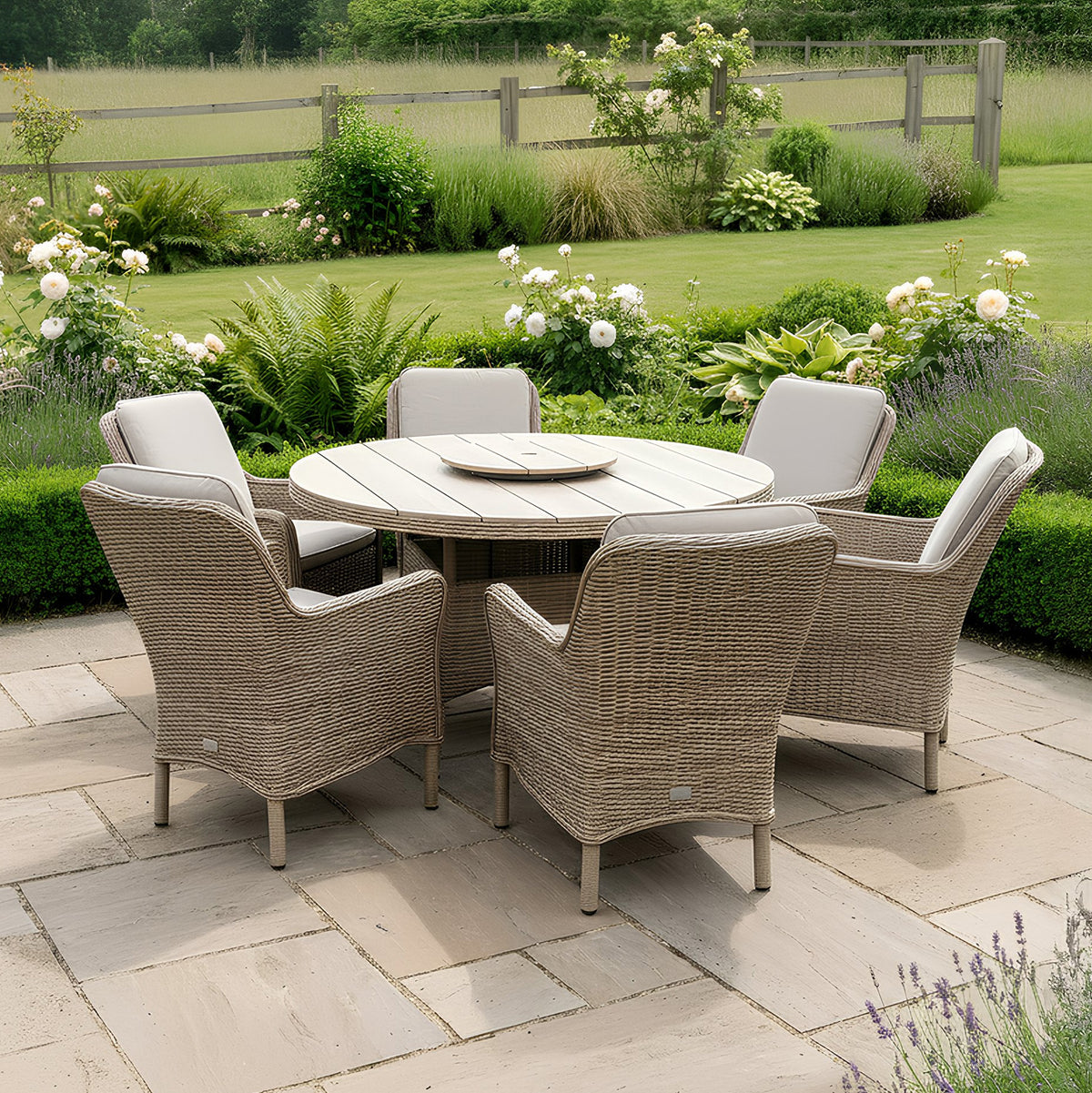 Bracken Outdoors Ashford Weave 6 Seat Round Dining Rattan Garden Furniture Set