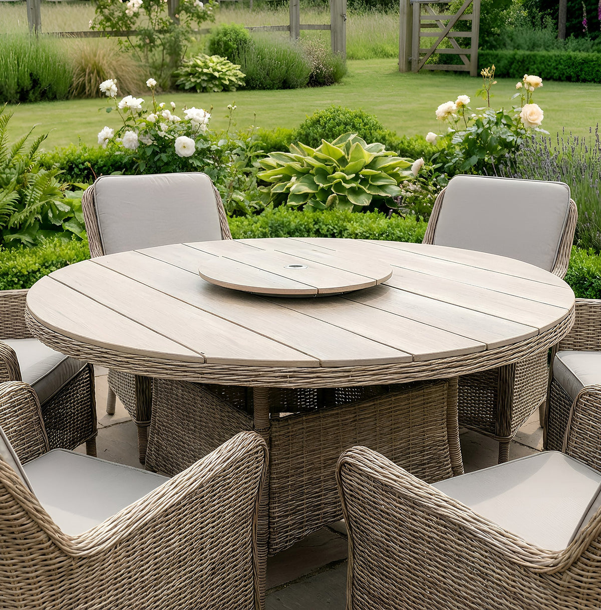Bracken Outdoors Ashford Weave 6 Seat Round Dining Rattan Garden Furniture Set