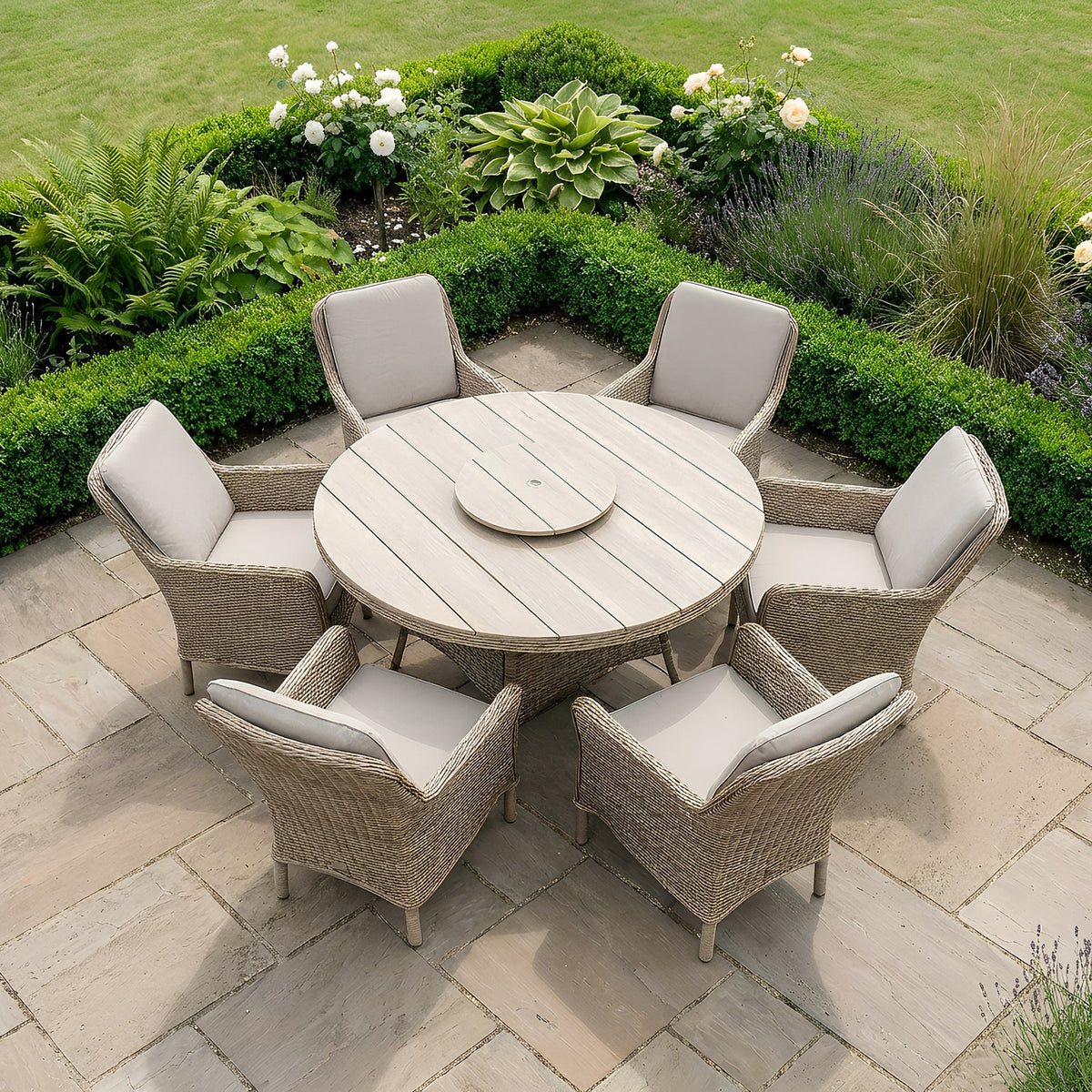 Bracken Outdoors Ashford Weave 6 Seat Round Dining Rattan Garden Furniture Set