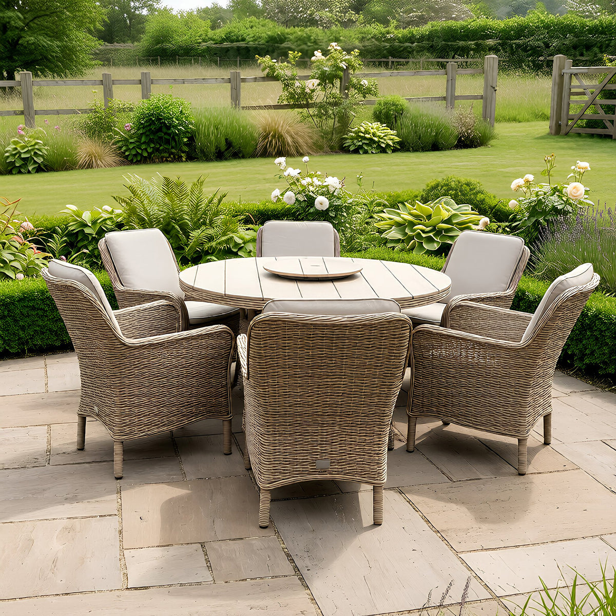 Bracken Outdoors Ashford Weave 6 Seat Round Dining Rattan Garden Furniture Set