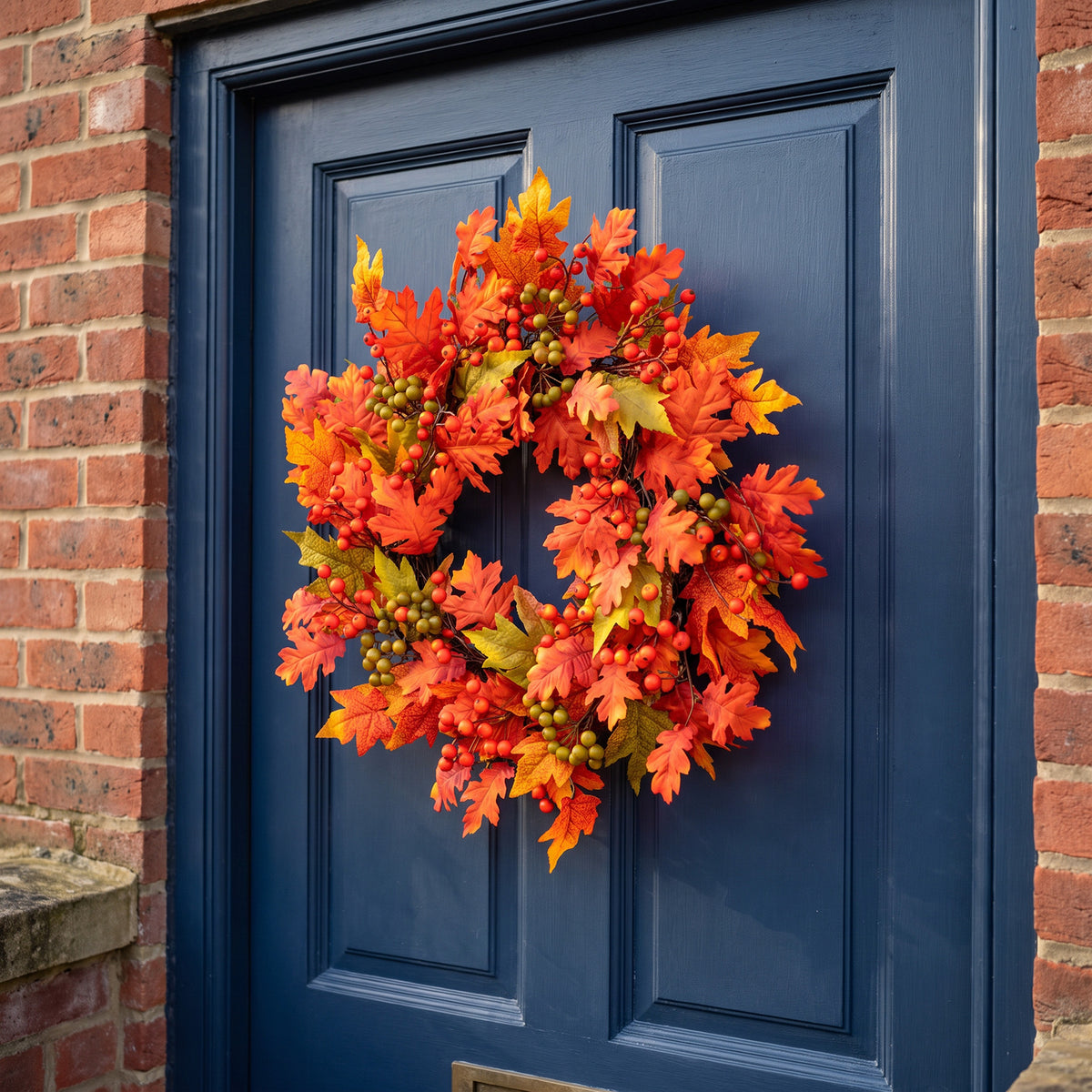 The Christmas Centre 26in Prelit Blaze Autumn Wreath with Warm White Battery Operated LED Lights