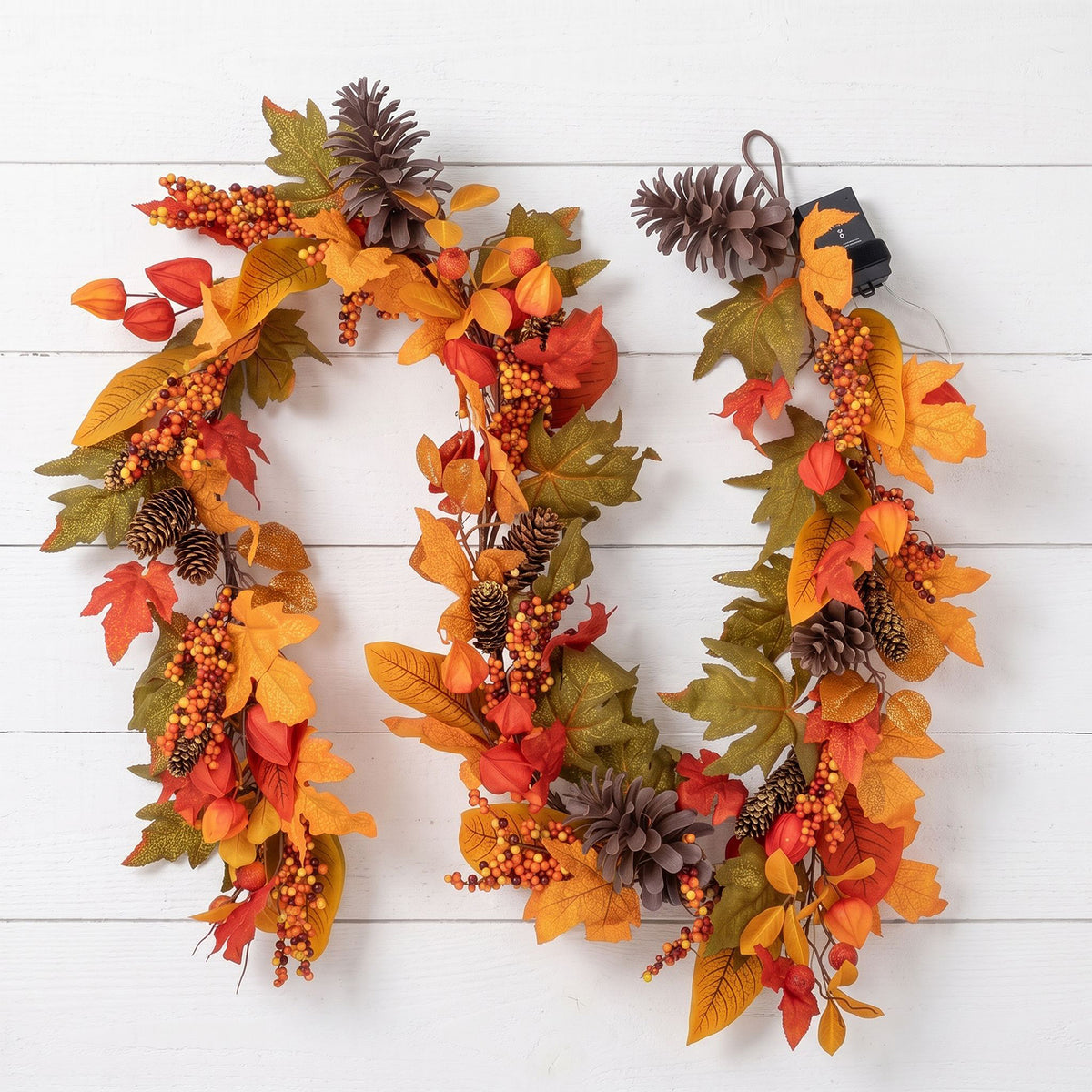 The Christmas Centre 6ft Prelit Fireside Autumn Garland with Warm White Battery Operated LED Lights