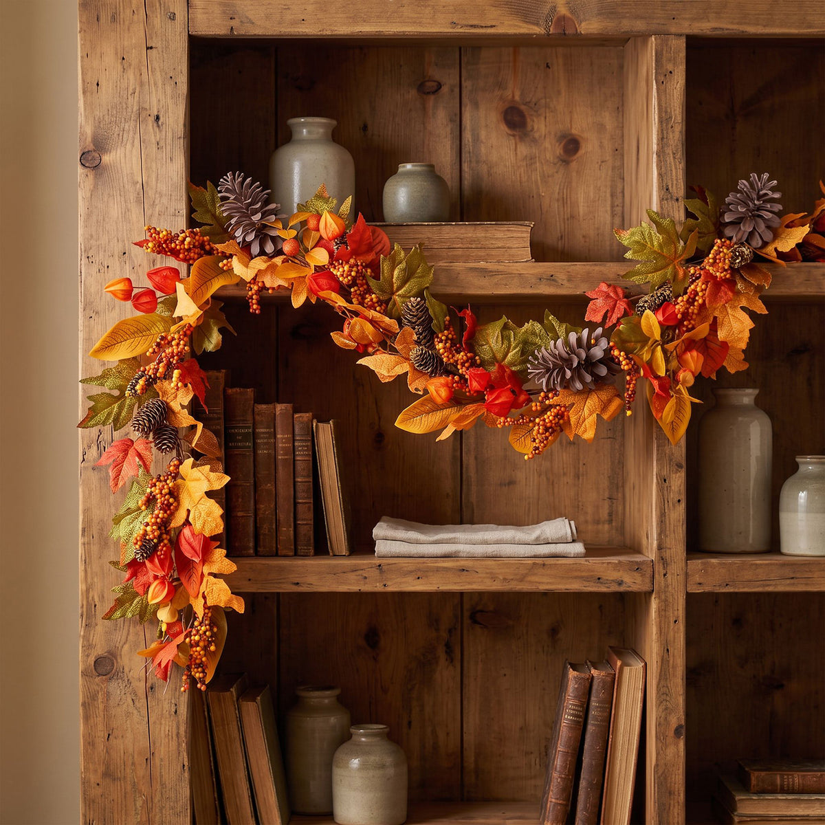 The Christmas Centre 6ft Prelit Fireside Autumn Garland with Warm White Battery Operated LED Lights