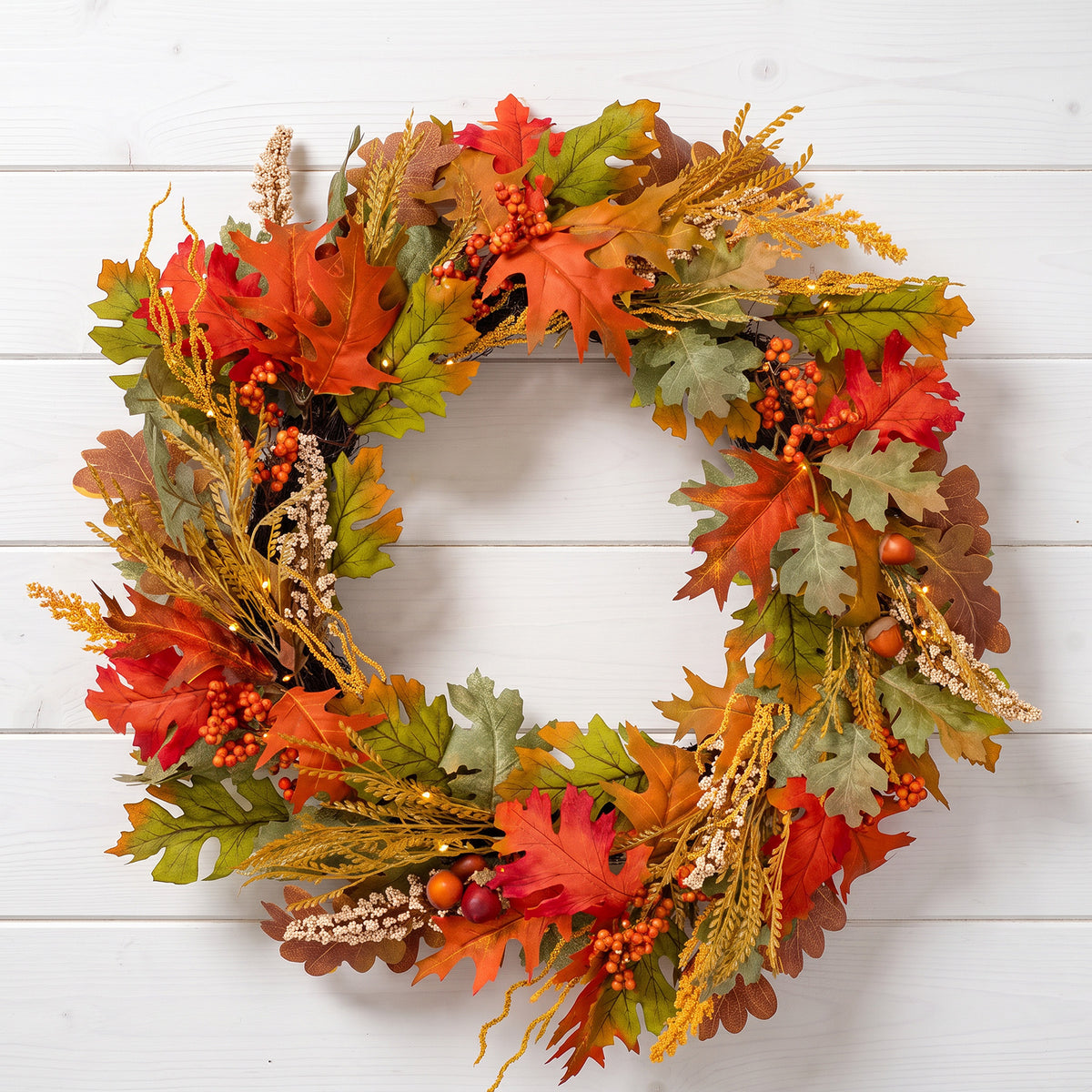 The Christmas Centre 26in Prelit Woodland Autumn Wreath with Warm White Battery Operated LED Lights
