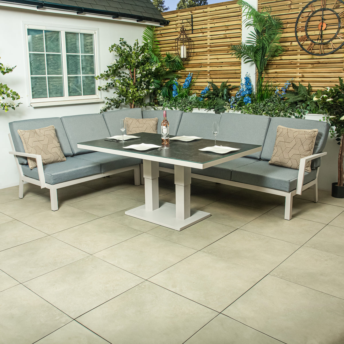 Bracken Outdoors Miami Light Aluminium Rectangular Corner set with Adjustable Table
