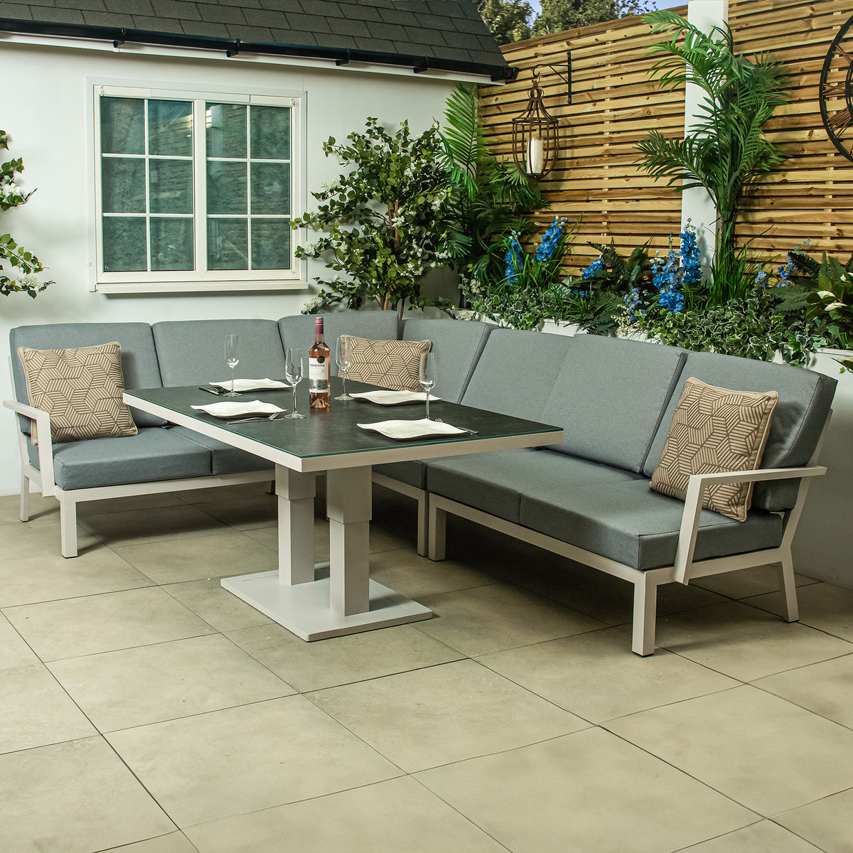 Bracken Outdoors Miami Light Aluminium Rectangular Corner set with Adjustable Table