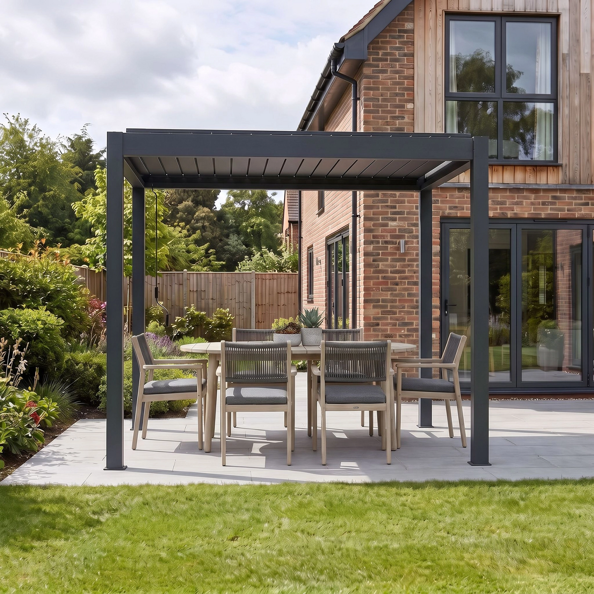 Bracken Outdoors Gemini 3m x 3m Grey Square Aluminium Garden Pergola
