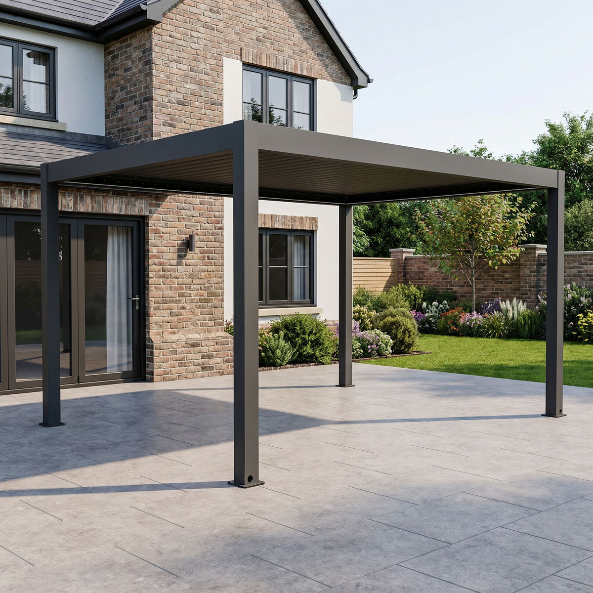 Bracken Outdoors Eclipse Plus 3m x 4m Grey Rectangular Motorised Aluminium Garden Pergola with Lights