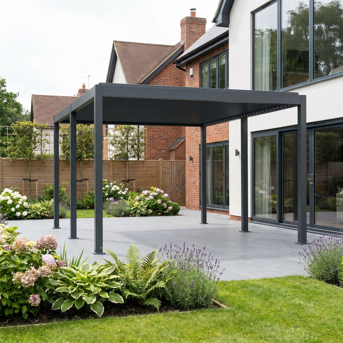 Bracken Outdoors Eclipse Plus 6m x 4m Grey Rectangular Motorised Aluminium Garden Pergola with Lights