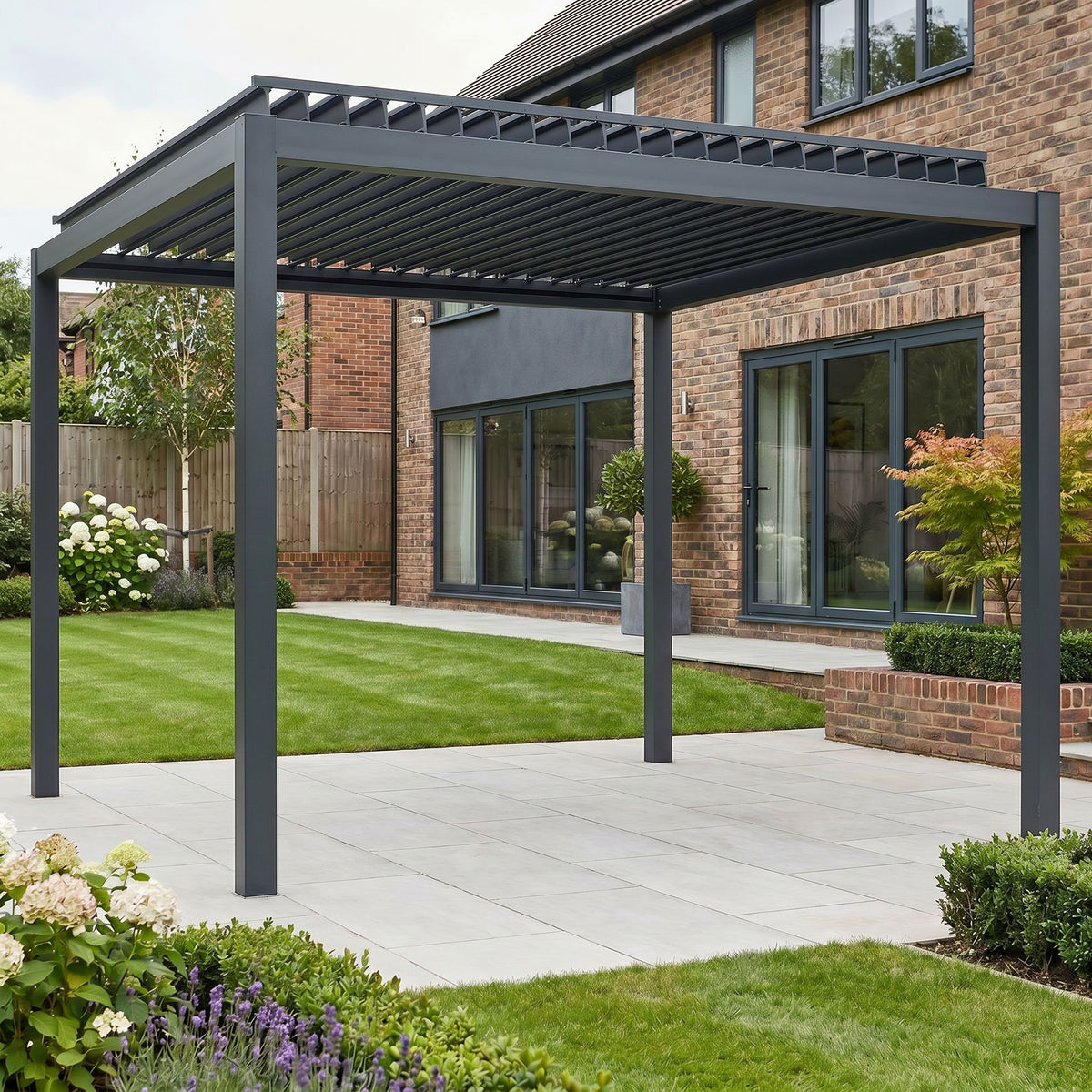 Bracken Outdoors Luna 3m x 3m Anthracite Grey Square Metal Garden Pergola