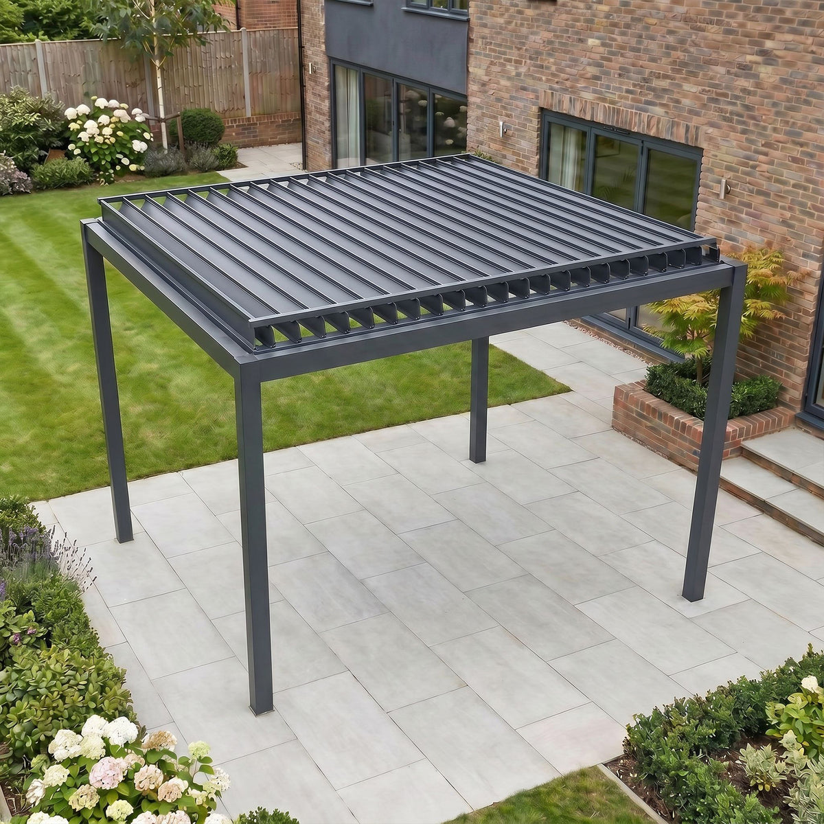 Bracken Outdoors Luna 3m x 3m Anthracite Grey Square Metal Garden Pergola