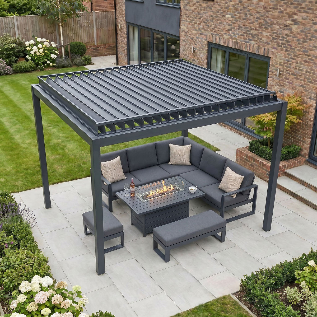 Bracken Outdoors Luna 3m x 3m Anthracite Grey Square Metal Garden Pergola