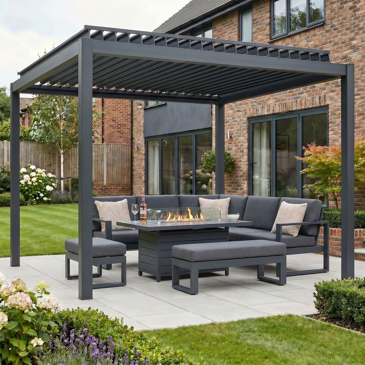 Bracken Outdoors Luna 3m x 3m Anthracite Grey Square Metal Garden Pergola