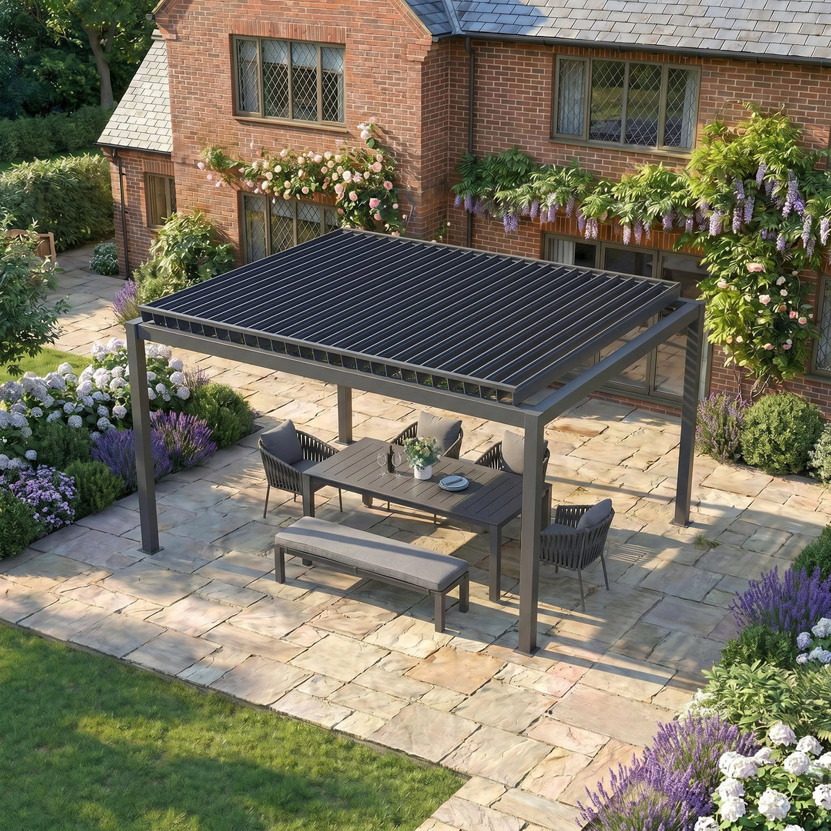Bracken Outdoors Luna 3m x 4m Anthracite Grey Metal Rectangular Garden Pergola
