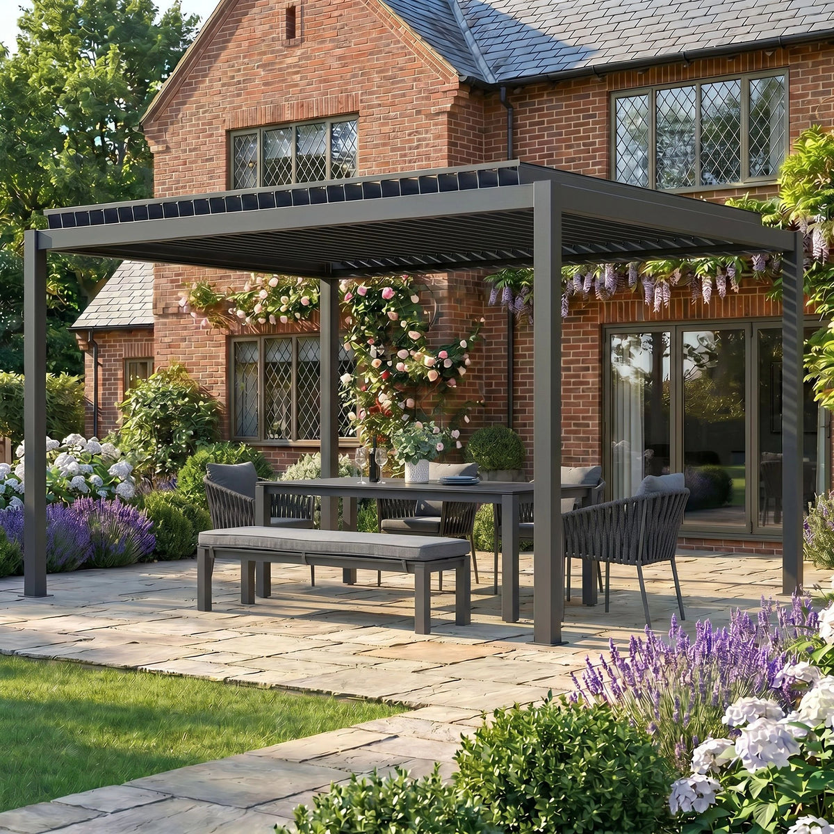 Bracken Outdoors Luna 3m x 4m Anthracite Grey Metal Rectangular Garden Pergola