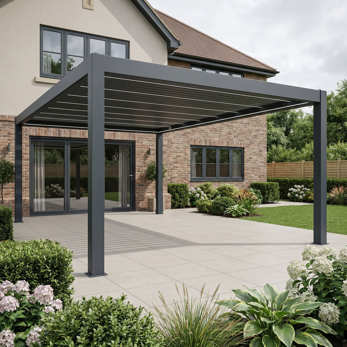 Bracken Outdoors Meridian 6m x 4m Grey Motorised Aluminium Garden Pergola with LED Lights