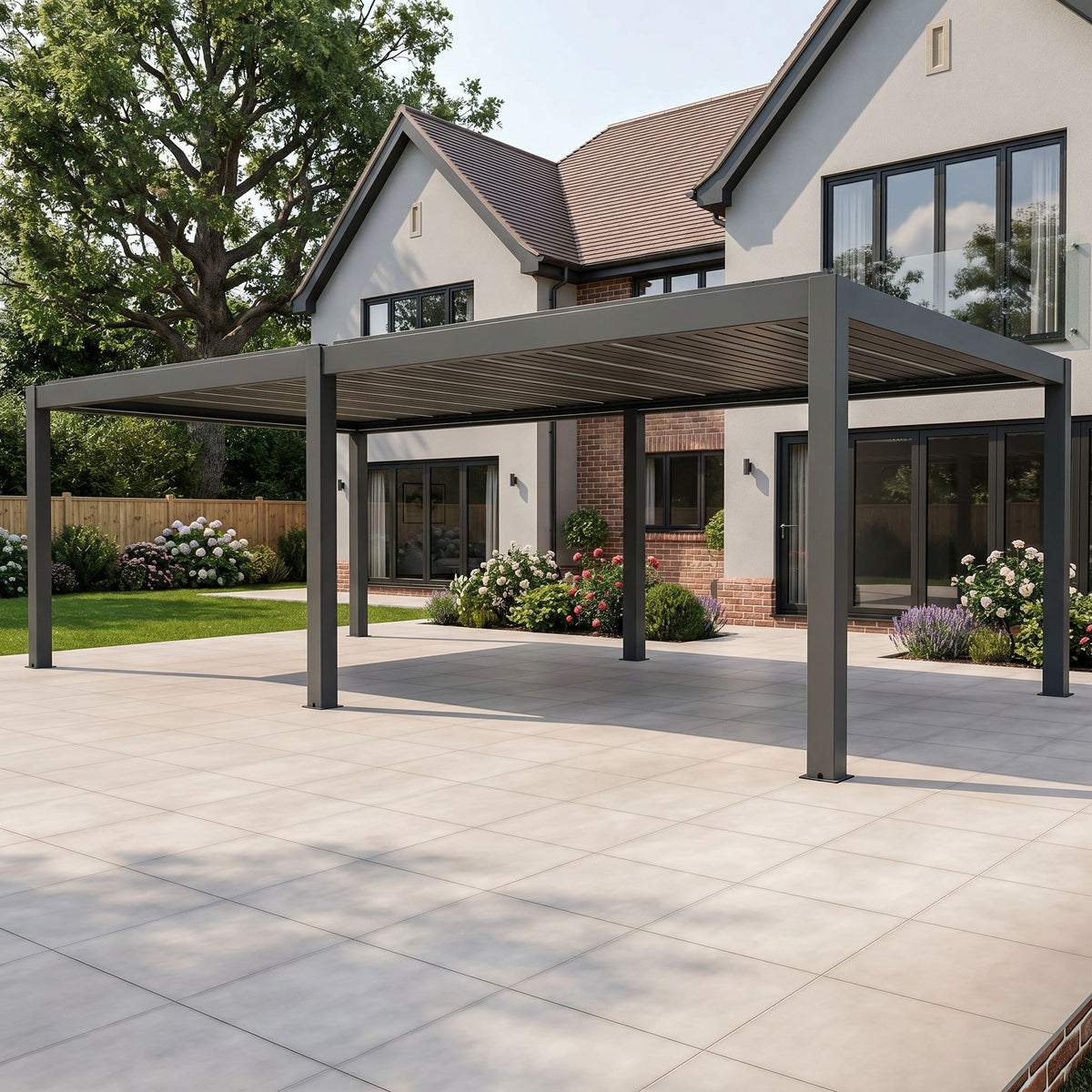 Bracken Outdoors Meridian 8m x 4m Motorised Grey Aluminium Garden Pergola with LED Lights