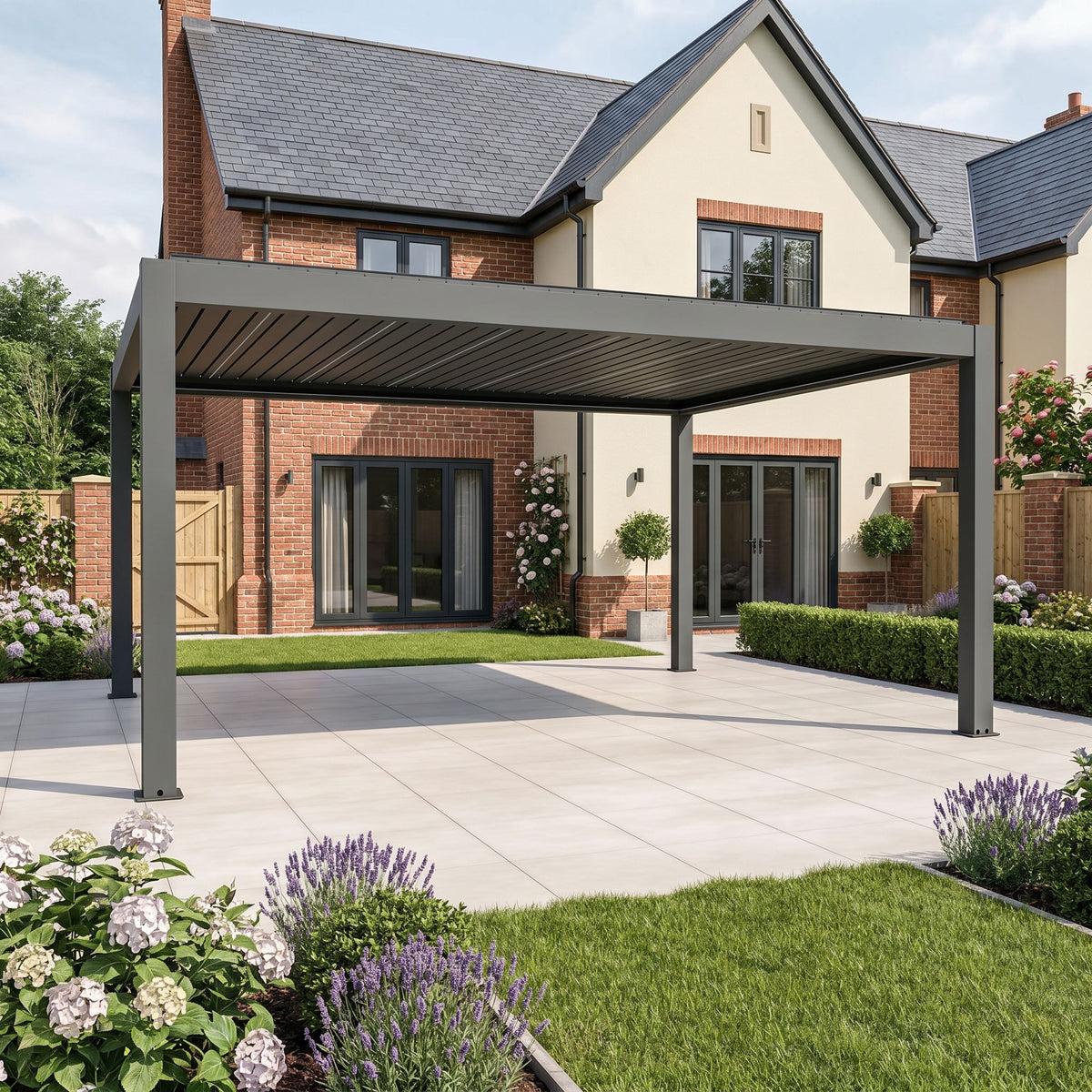 Bracken Outdoors Meridian 5m x 4m Grey Motorised Aluminium Garden Pergola with LED Lights