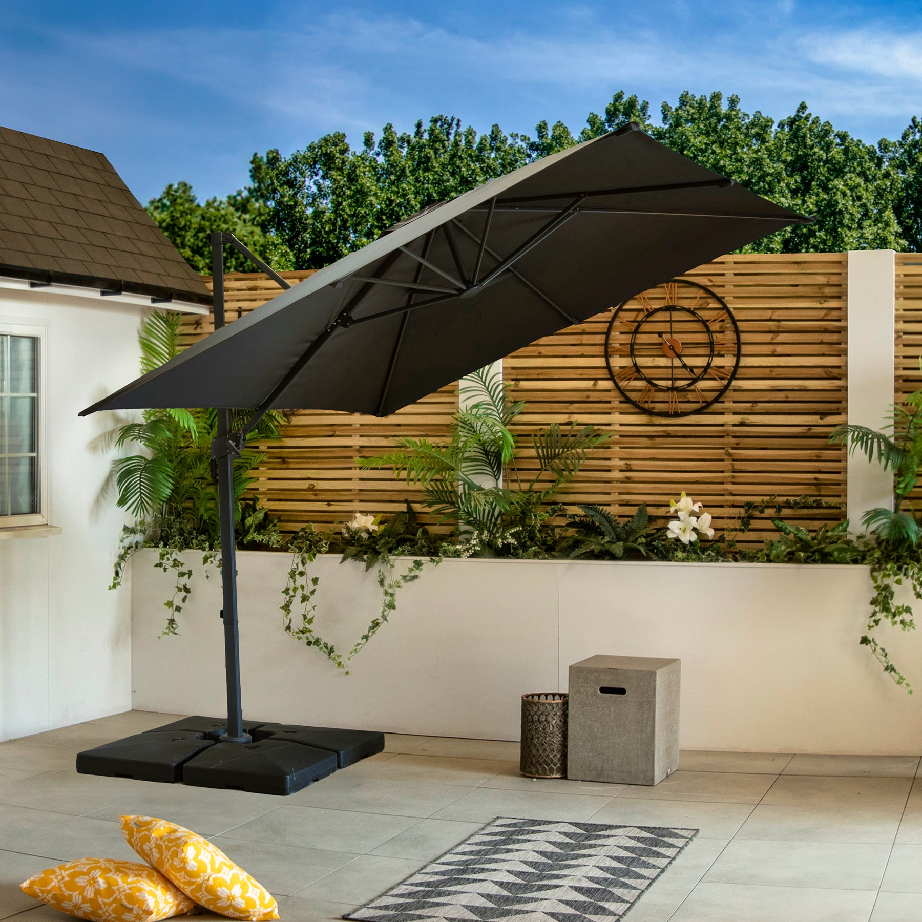 cantilever patio umbrella uk Bracken Outdoors Naples Grey 2.5m x 2.5m Square Cantilever Parasol