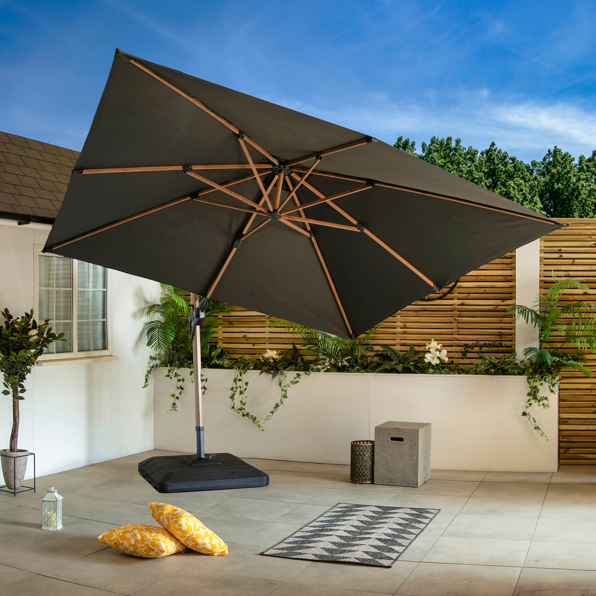 Bracken Outdoors Verona Grey 3m x 3m Square Wood Effect Cantilever Parasol